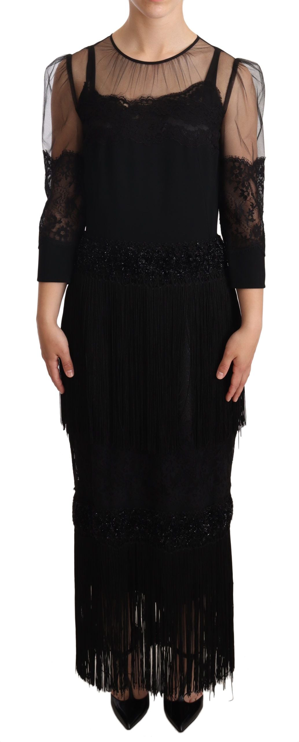 Rochie midi elegantă din dantelă Dolce &amp; Gabbana, neagră