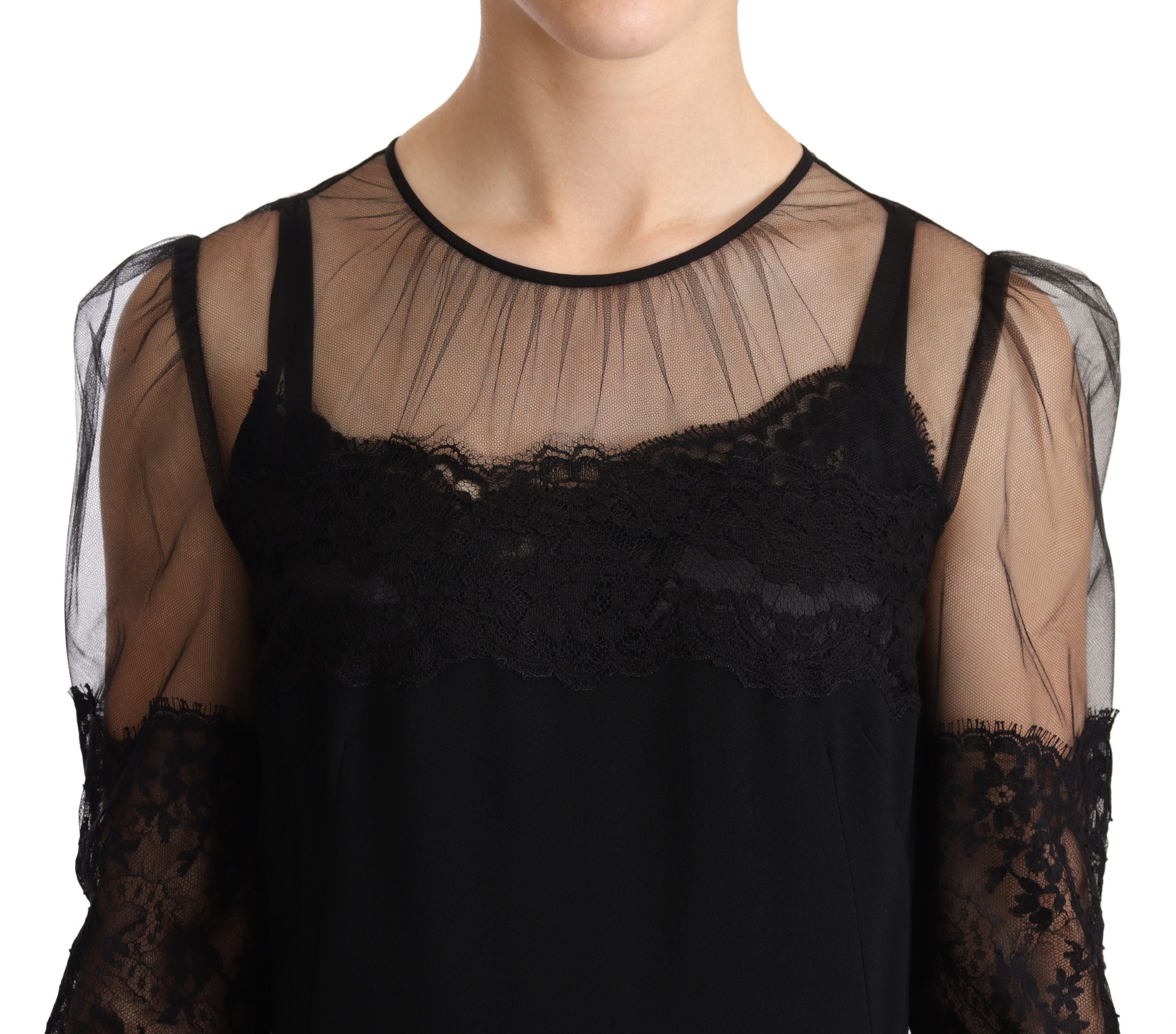 Rochie midi elegantă din dantelă Dolce &amp; Gabbana, neagră