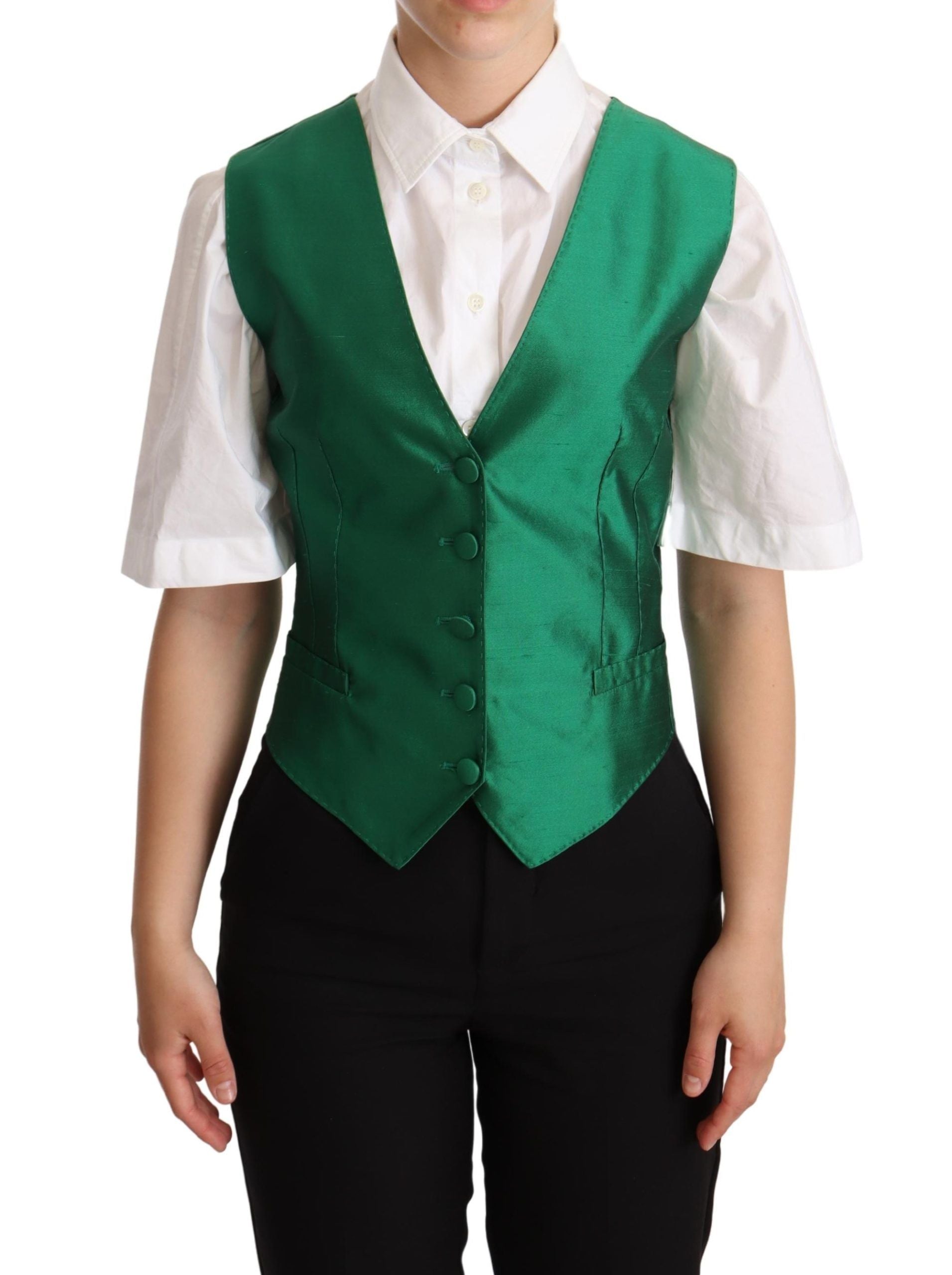 Vestă elegantă din amestec de mătase verde Dolce &amp; Gabbana