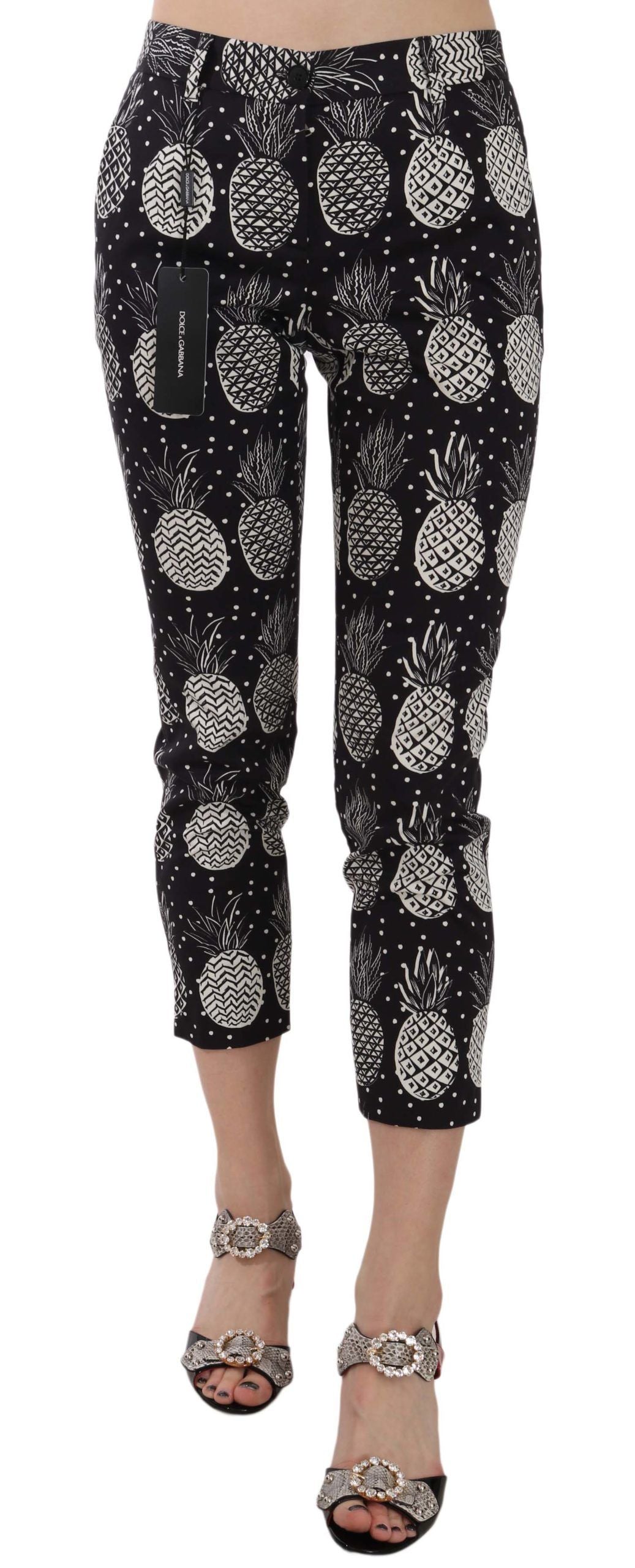 Dolce &amp; Gabbana – Schicke, enge Caprihose mit schwarzem Ananas-Print