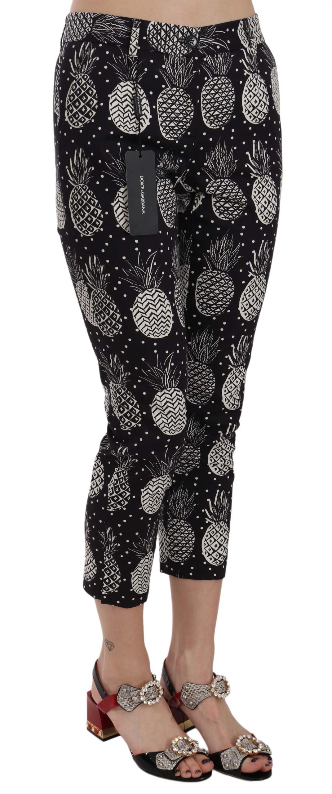 Dolce &amp; Gabbana – Schicke, enge Caprihose mit schwarzem Ananas-Print