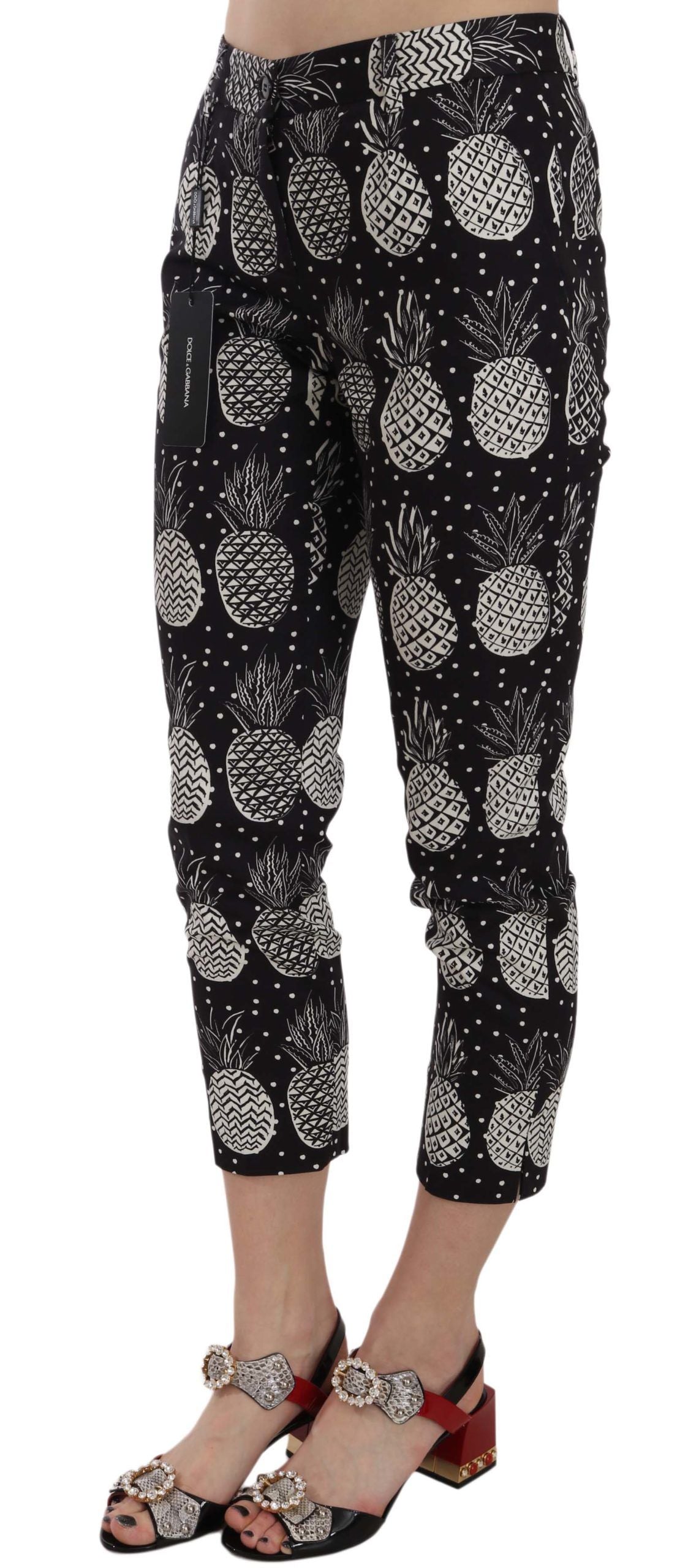 Dolce &amp; Gabbana – Schicke, enge Caprihose mit schwarzem Ananas-Print