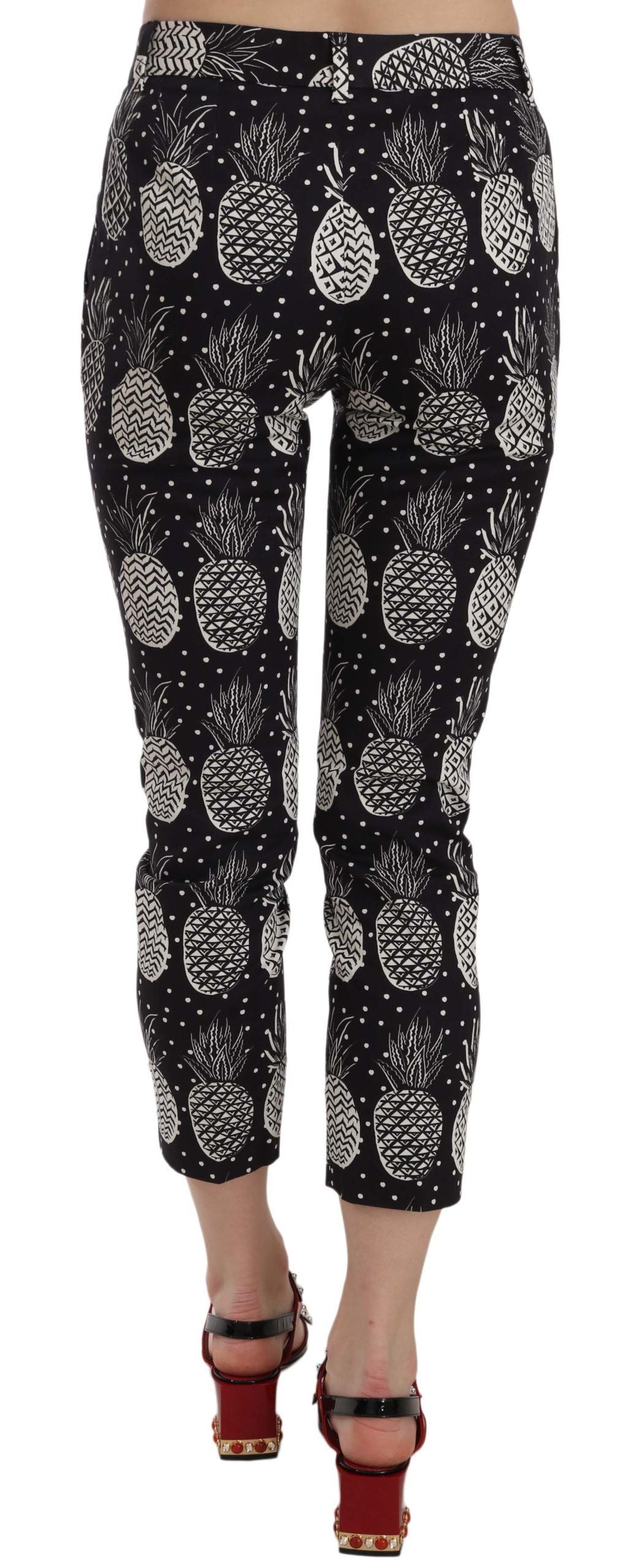 Dolce &amp; Gabbana – Schicke, enge Caprihose mit schwarzem Ananas-Print