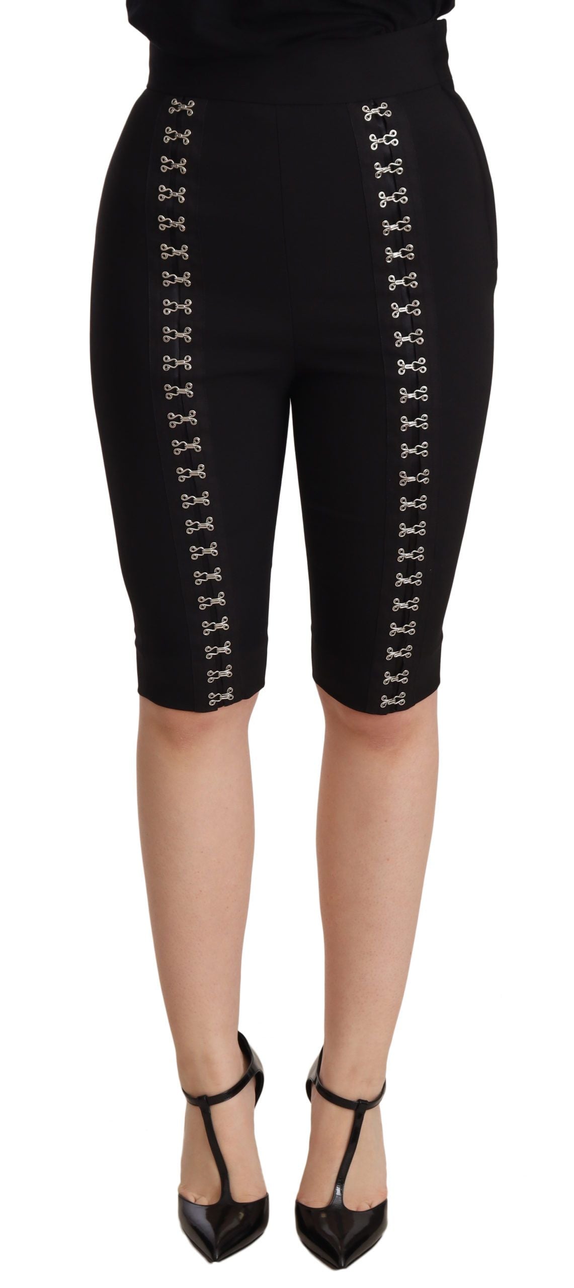 Dolce &amp; Gabbana Elegante Shorts aus schwarzer Wolle mit hoher Taille