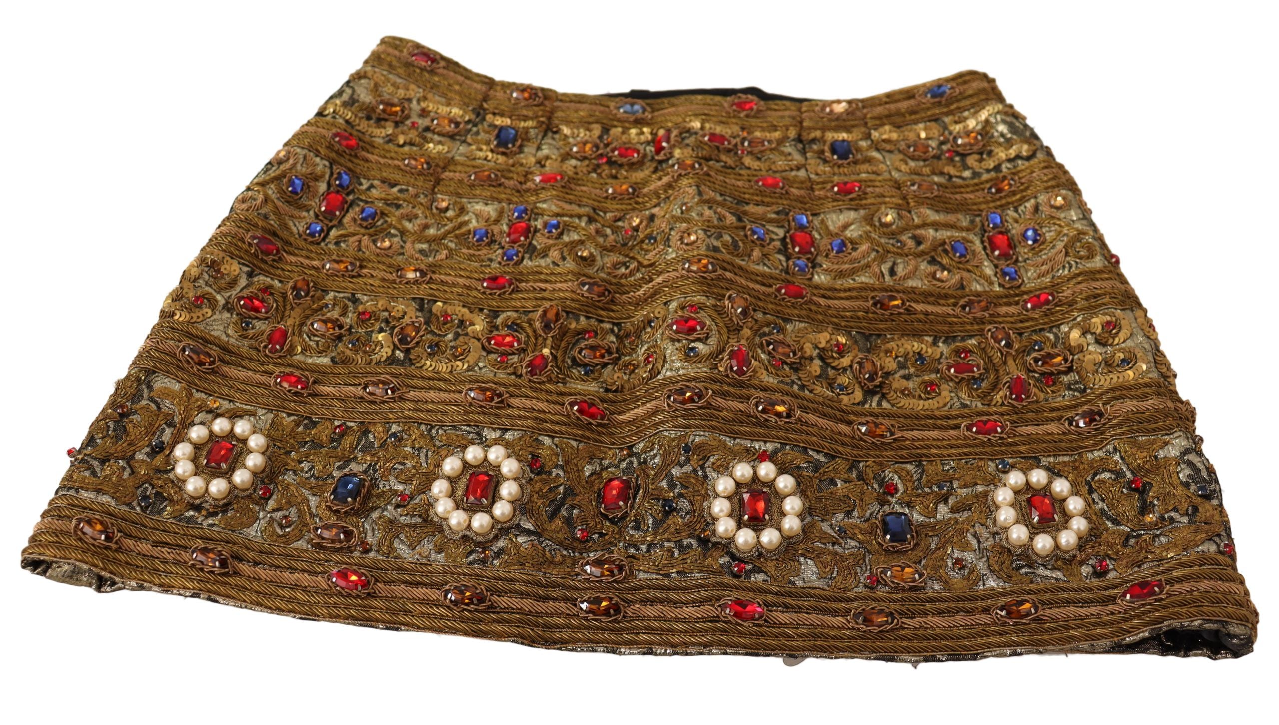 Fustă mini Dolce &amp; Gabbana cu talie înaltă și decorațiuni aurii