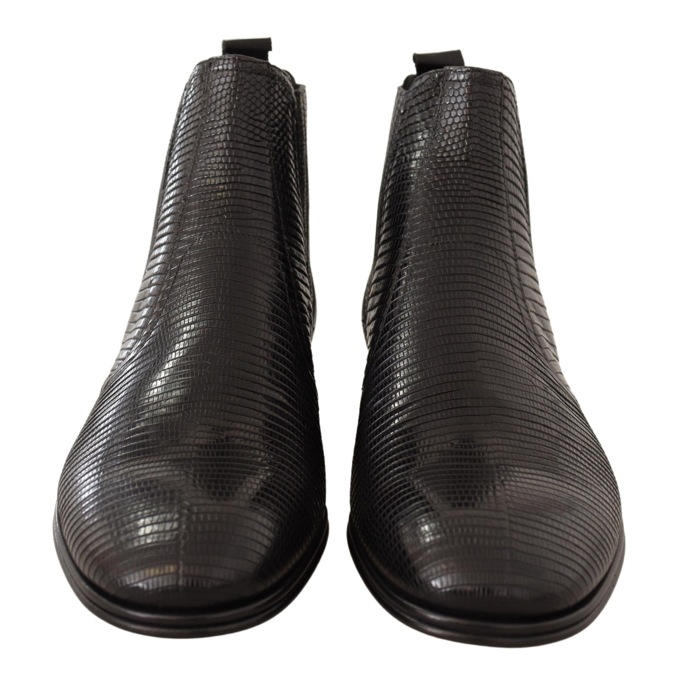 Dolce &amp; Gabbana – Elegante Derby-Stiefel aus schwarzem Leder mit Eidechsenhaut