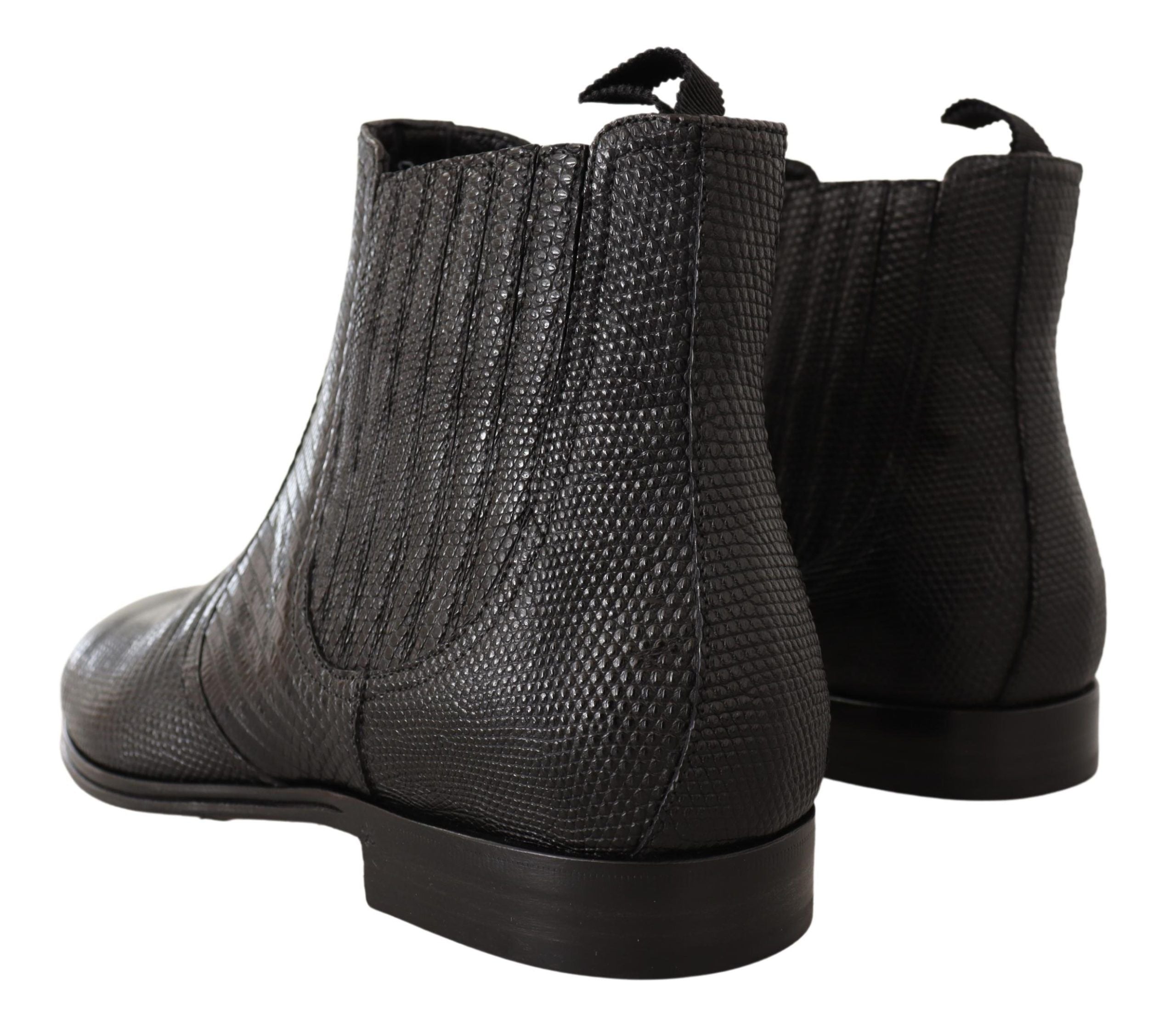 Dolce &amp; Gabbana – Elegante Derby-Stiefel aus schwarzem Leder mit Eidechsenhaut
