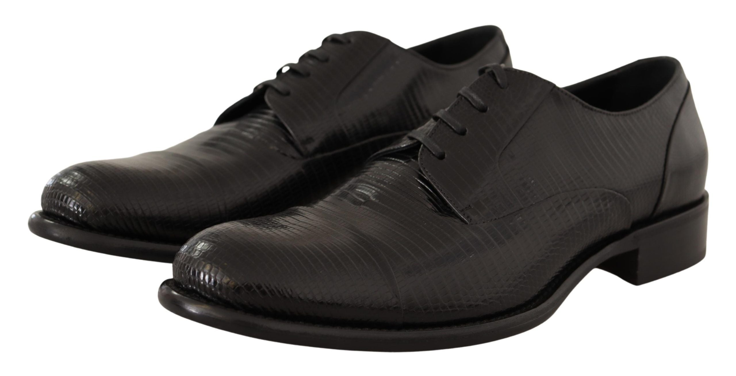 Dolce &amp; Gabbana – Elegante Derby-Schuhe aus schwarzem Eidechsenleder