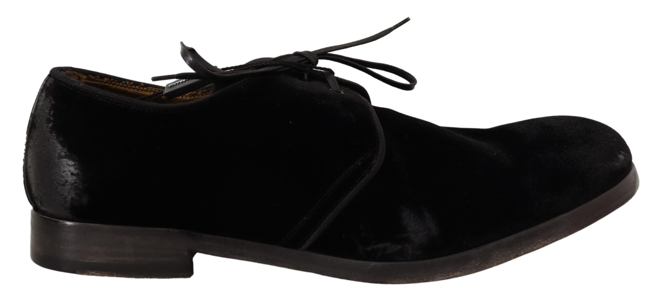 Dolce &amp; Gabbana Elegante Derby-Schuhe aus schwarzem Samt