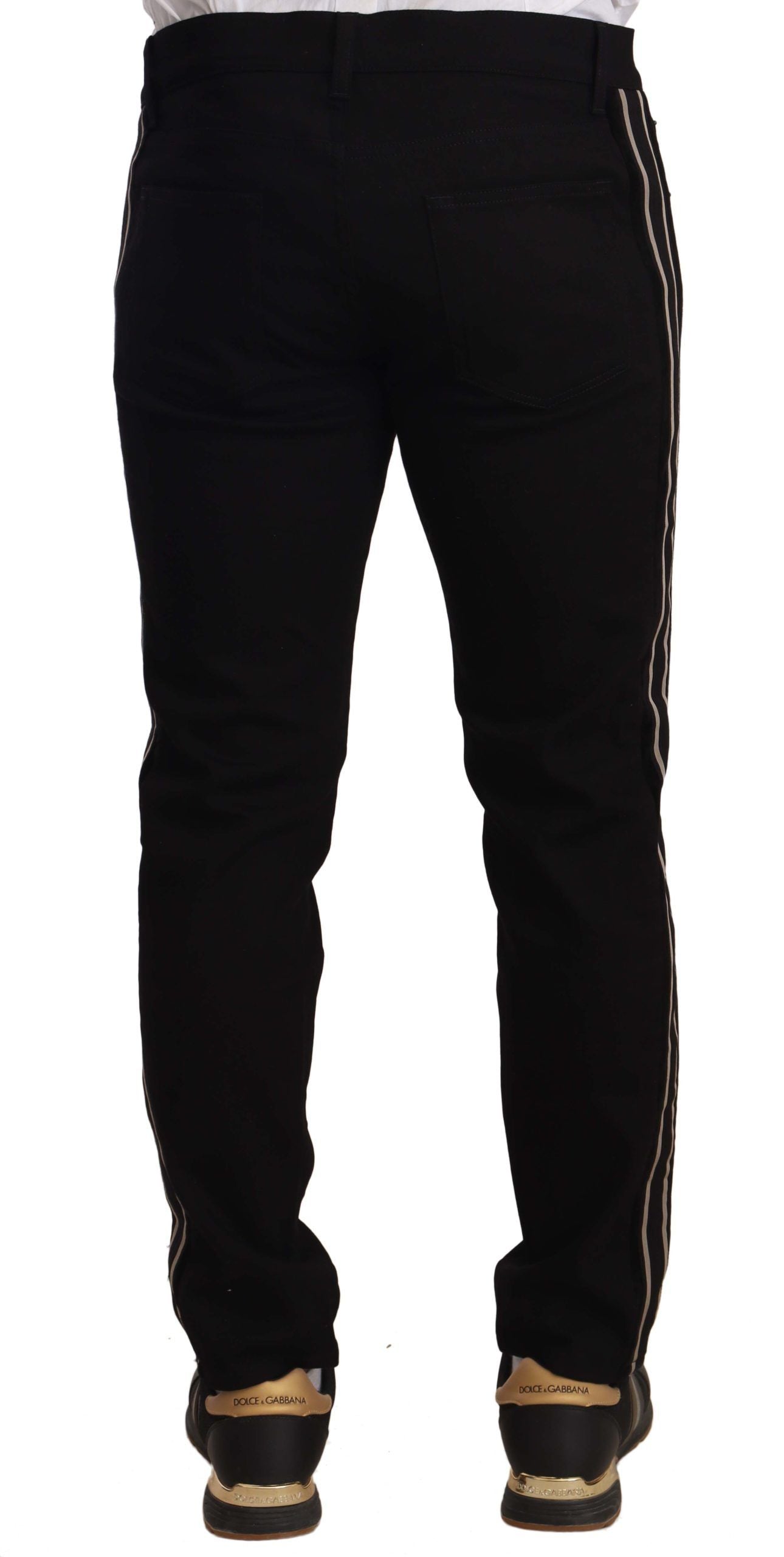 Dolce &amp; Gabbana – Slim Fit-Jeans in Schwarz mit heraldischer Stickerei