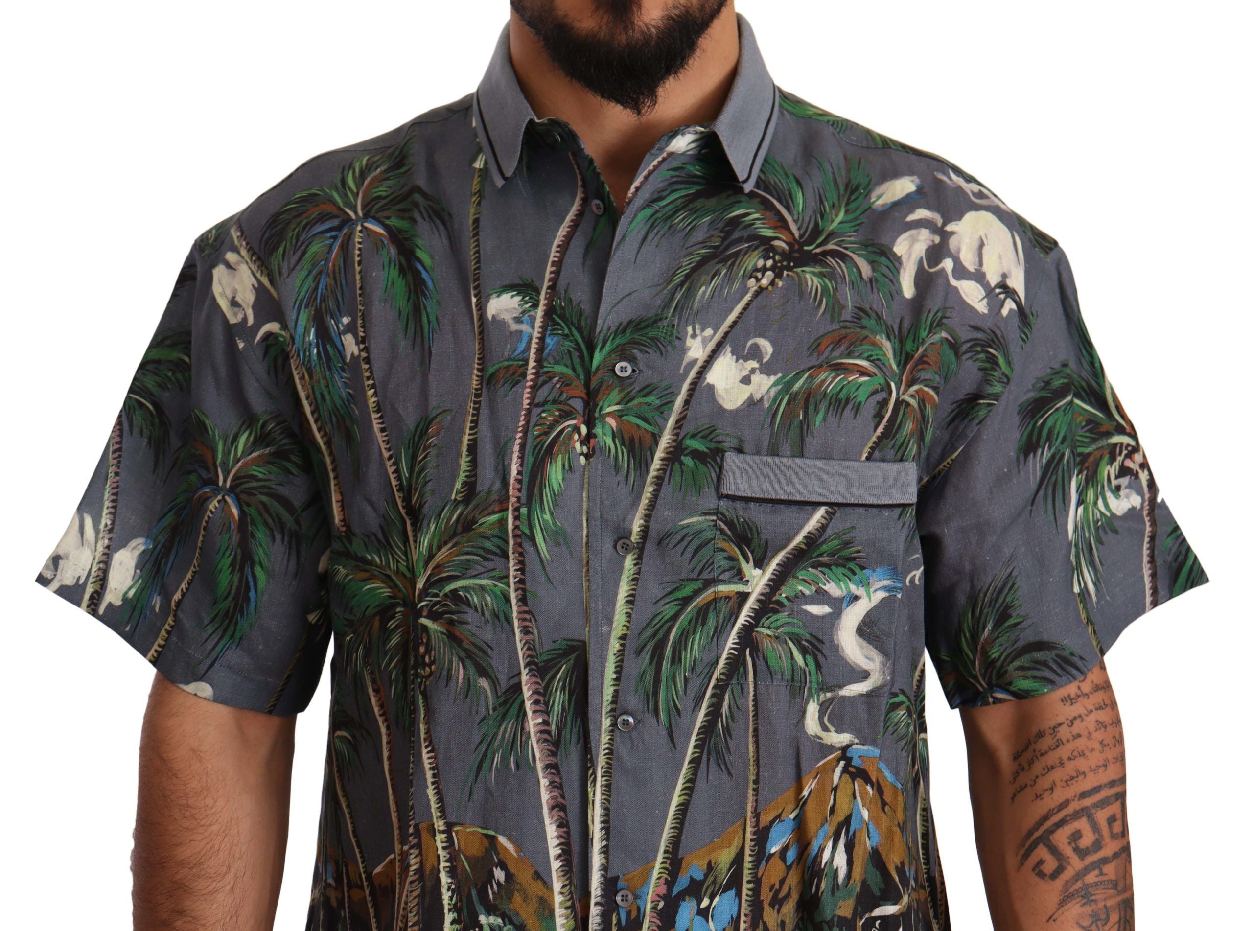 Dolce &amp; Gabbana Tropical Elegance Leinen-Seide Herrenhemd