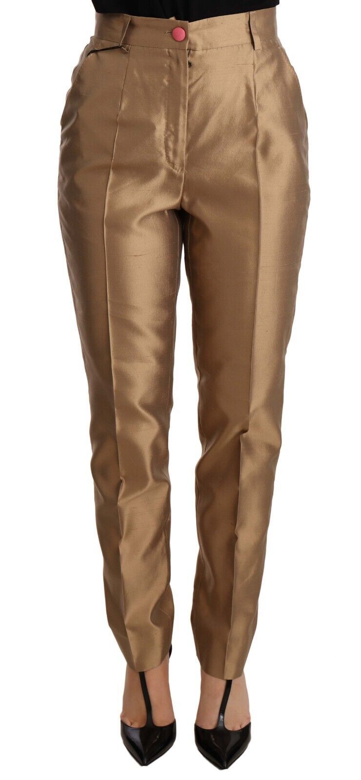 Dolce &amp; Gabbana Elegante, konisch zulaufende Seidenhose in Gold
