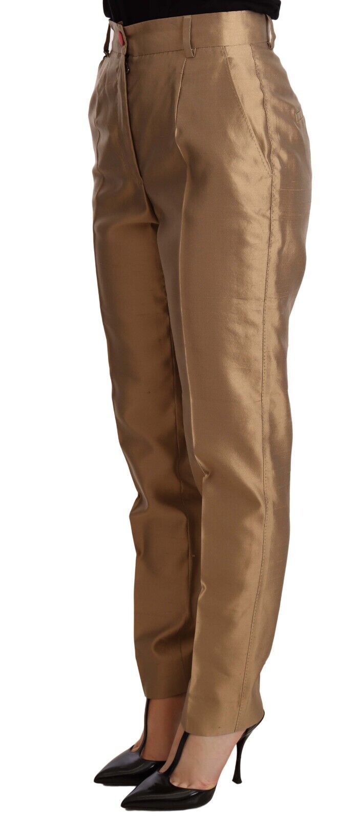 Dolce &amp; Gabbana Elegante, konisch zulaufende Seidenhose in Gold