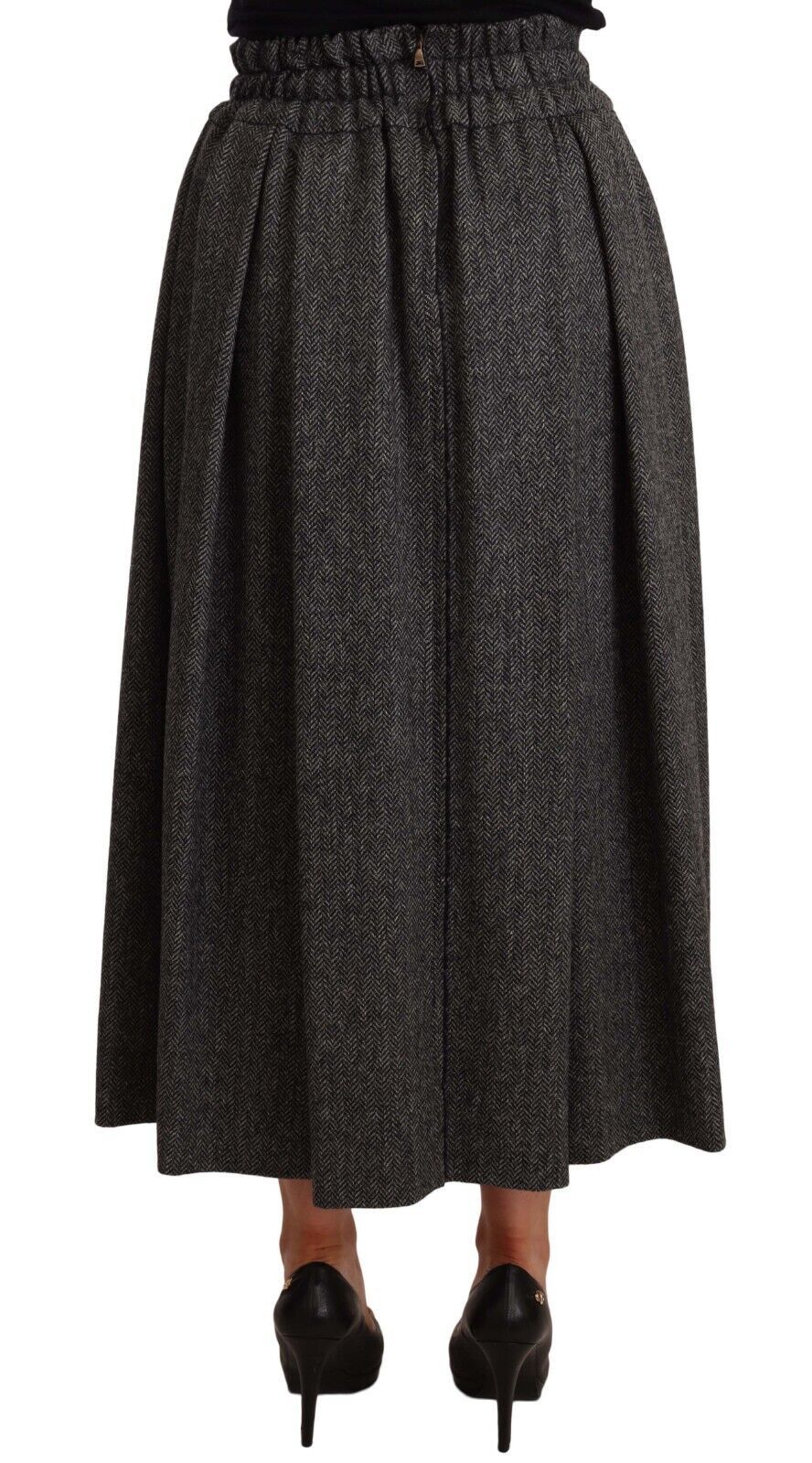 Dolce &amp; Gabbana Fustă midi elegantă din lână, linie A, gri, cu model zigzag
