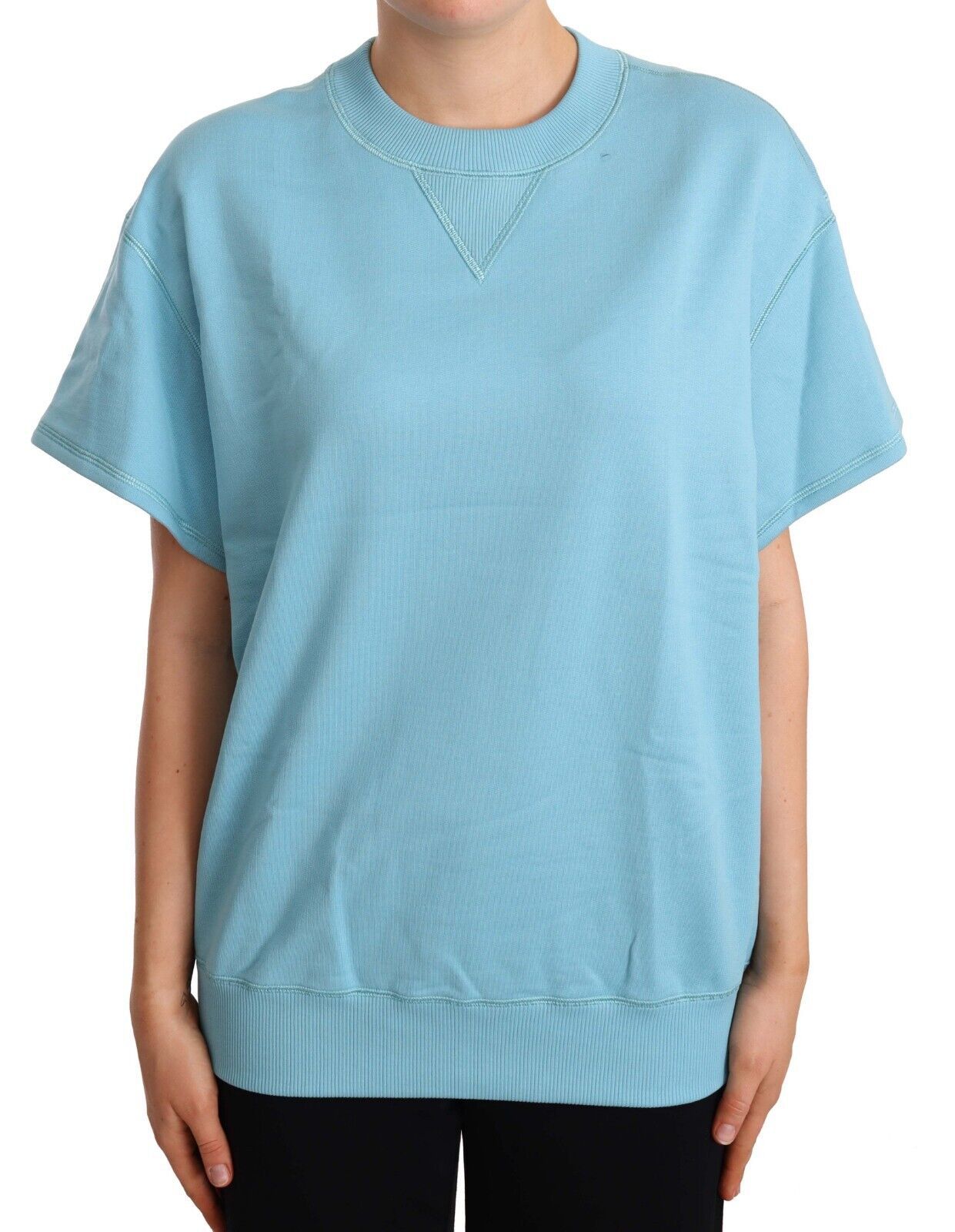 Dolce &amp; Gabbana Elegantes blaues Baumwolltop mit Rundhalsausschnitt