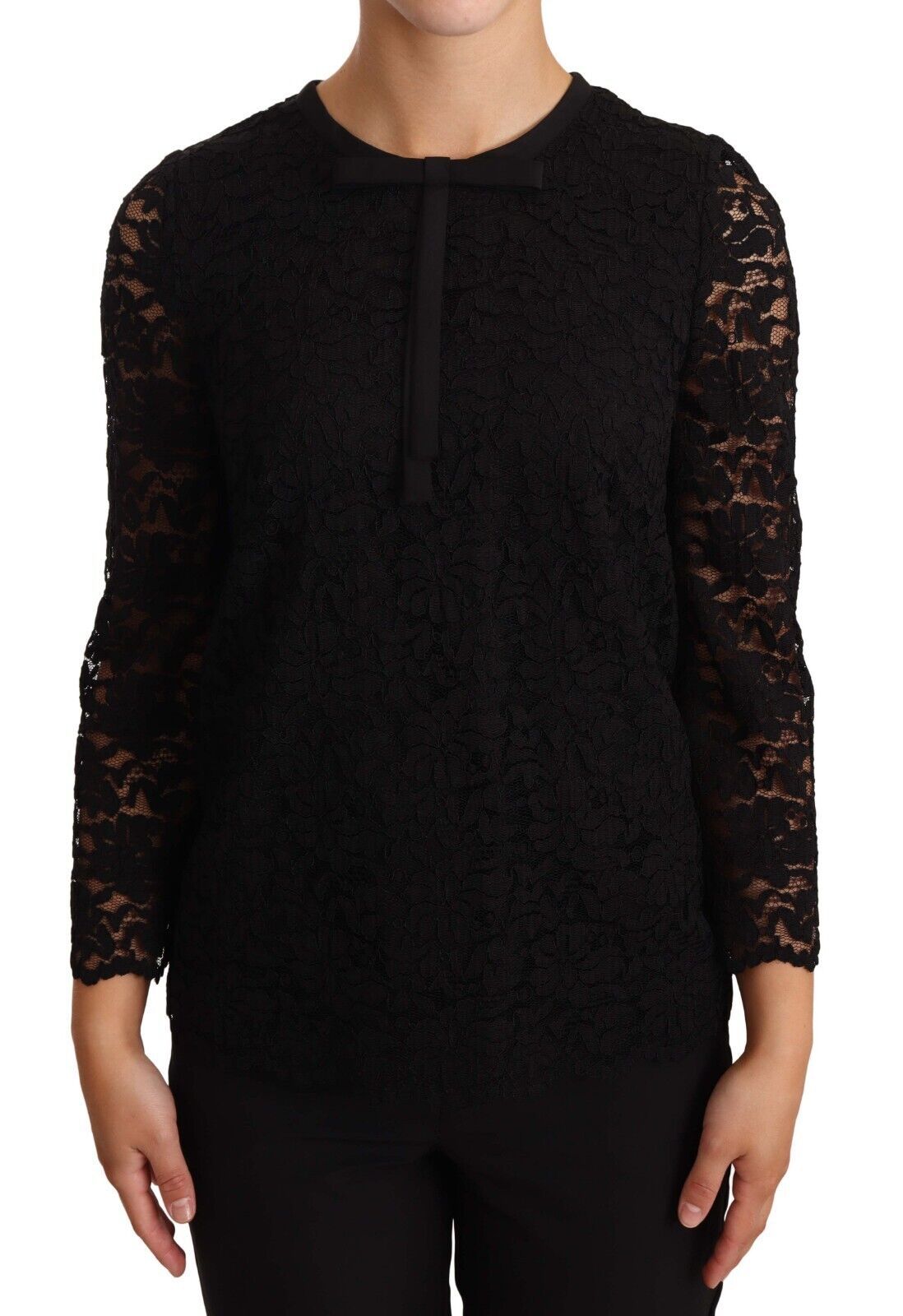 Dolce &amp; Gabbana Elegantes schwarzes Langarmtop mit Blumenspitze