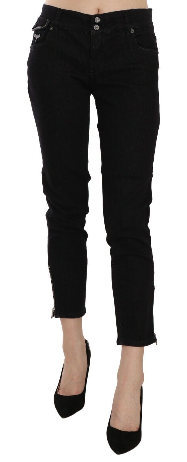 John Galliano Chic – Schmal geschnittene Jeans mit mittlerer Taille in Schwarz