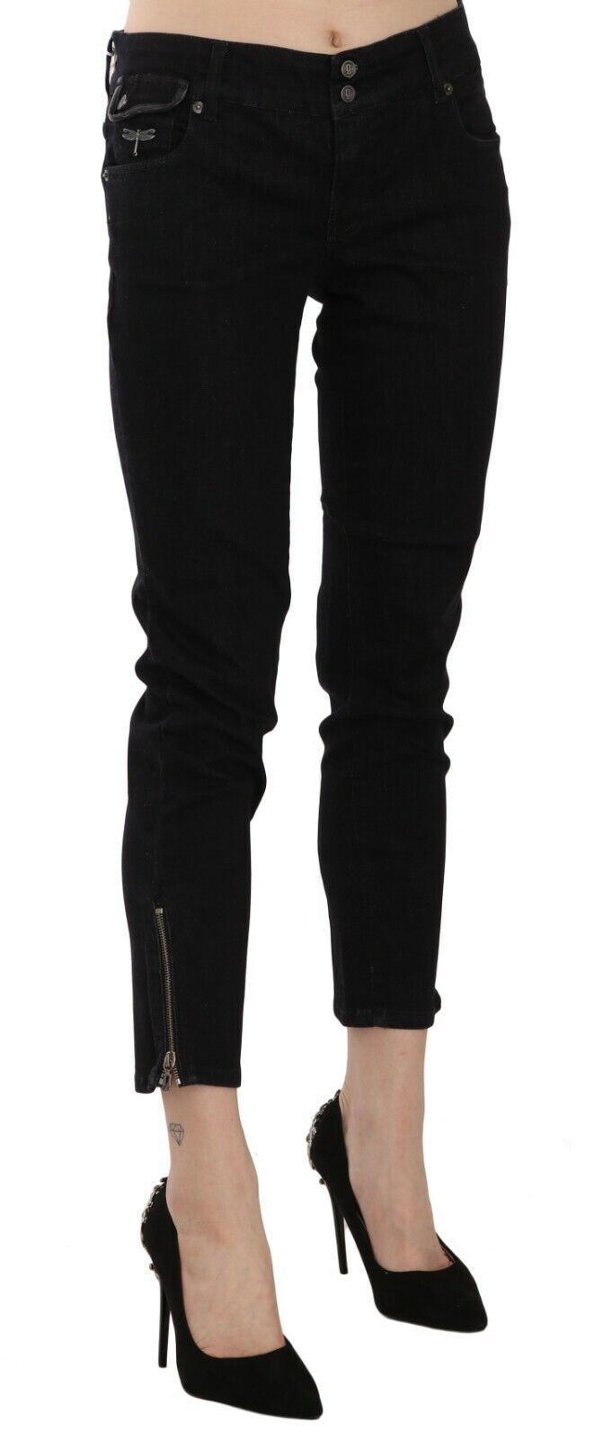 John Galliano Chic – Schmal geschnittene Jeans mit mittlerer Taille in Schwarz