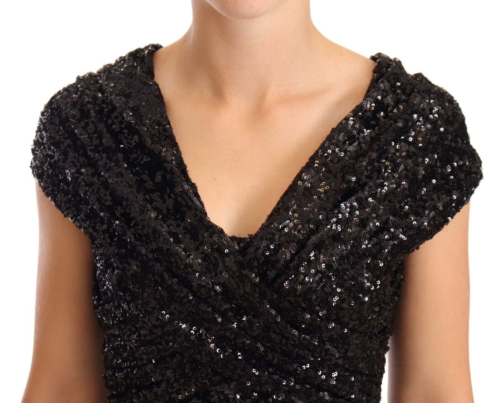 Rochie elegantă neagră cu paiete Dolce &amp; Gabbana, cu umeri deschiși