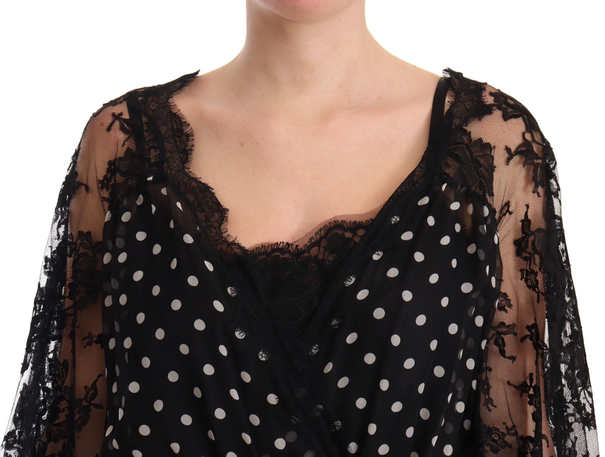 Rochie maxi elegantă din dantelă florală și buline Dolce &amp; Gabbana