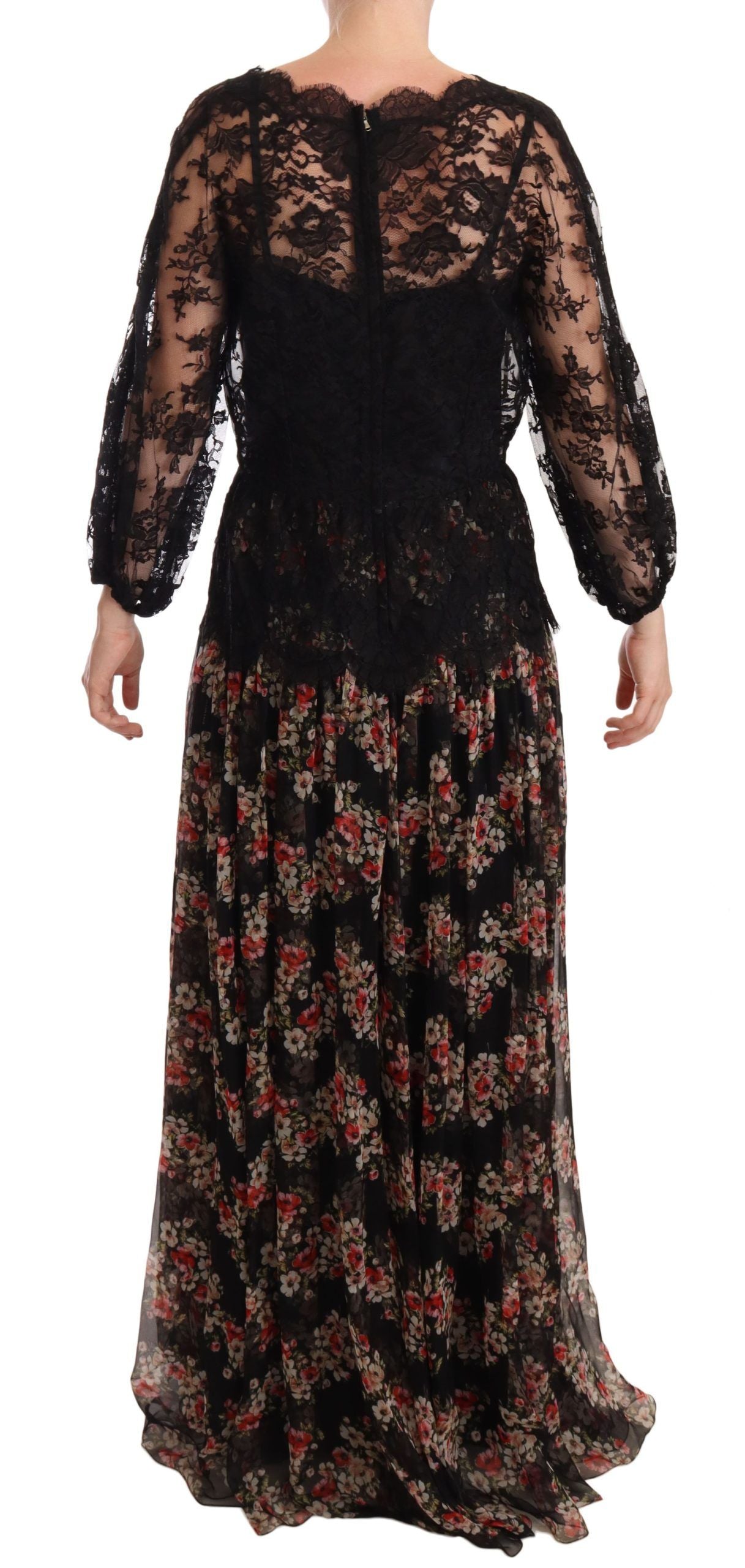 Dolce &amp; Gabbana – Elegantes Maxikleid aus Spitze mit Blumenmuster und Punkten