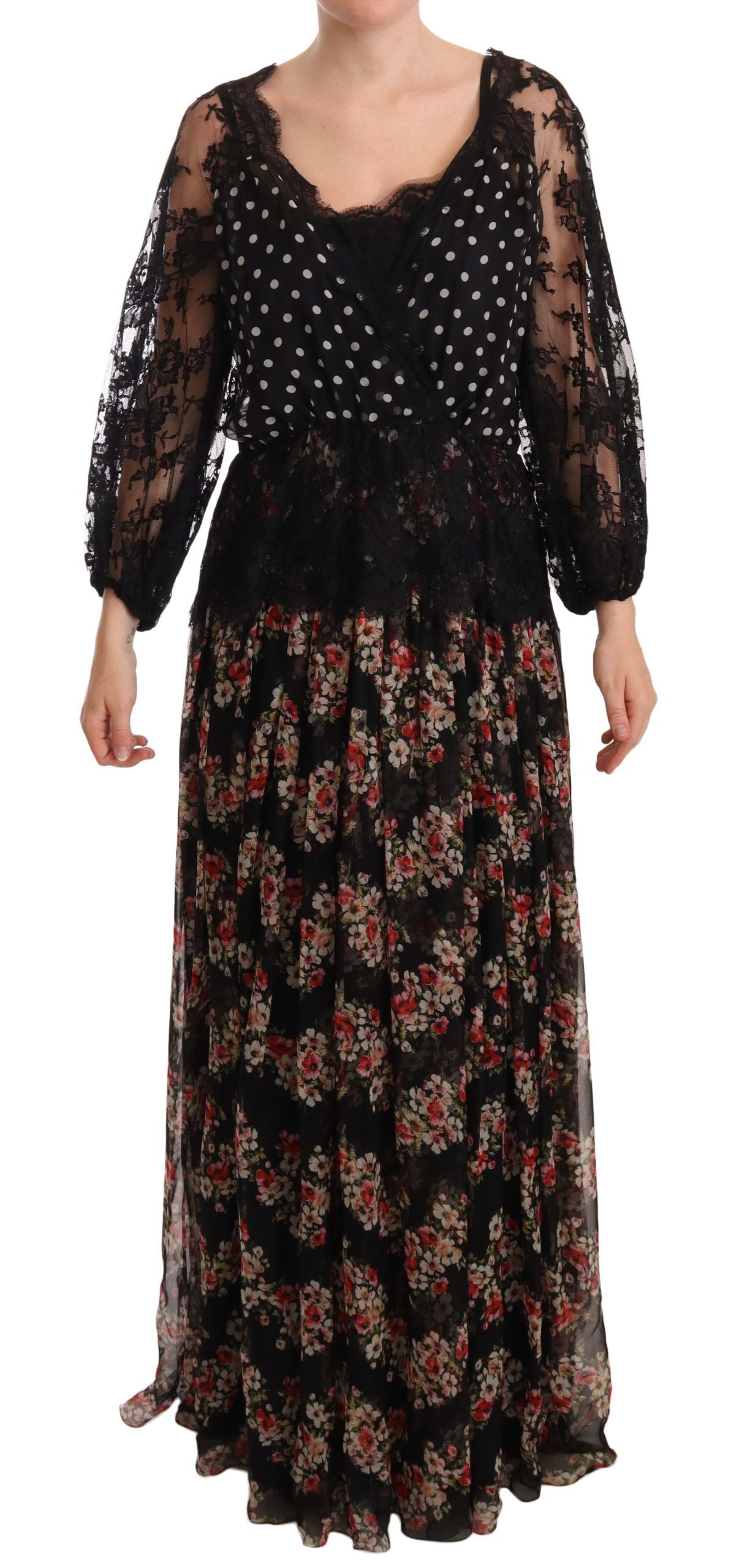 Rochie maxi elegantă din dantelă florală și buline Dolce &amp; Gabbana