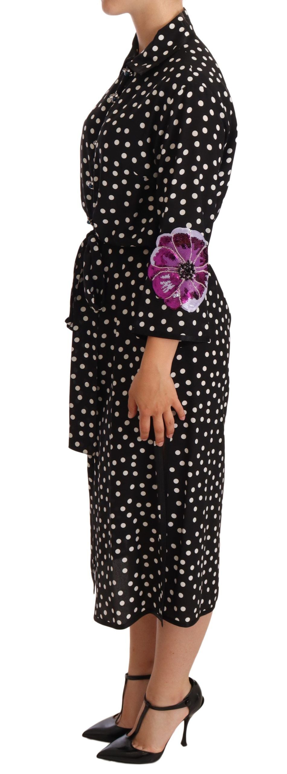 Rochie midi elegantă din mătase cu buline și paiete Dolce &amp; Gabbana