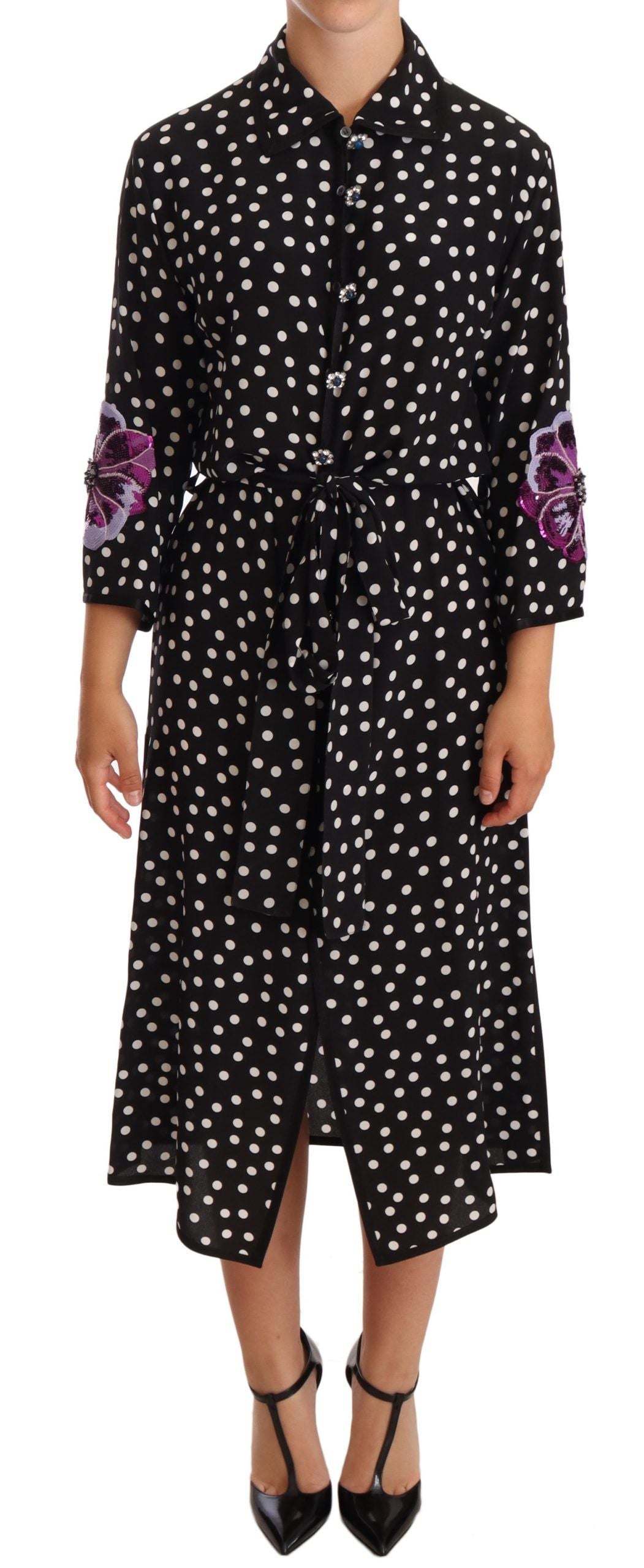 Rochie midi elegantă din mătase cu buline și paiete Dolce &amp; Gabbana