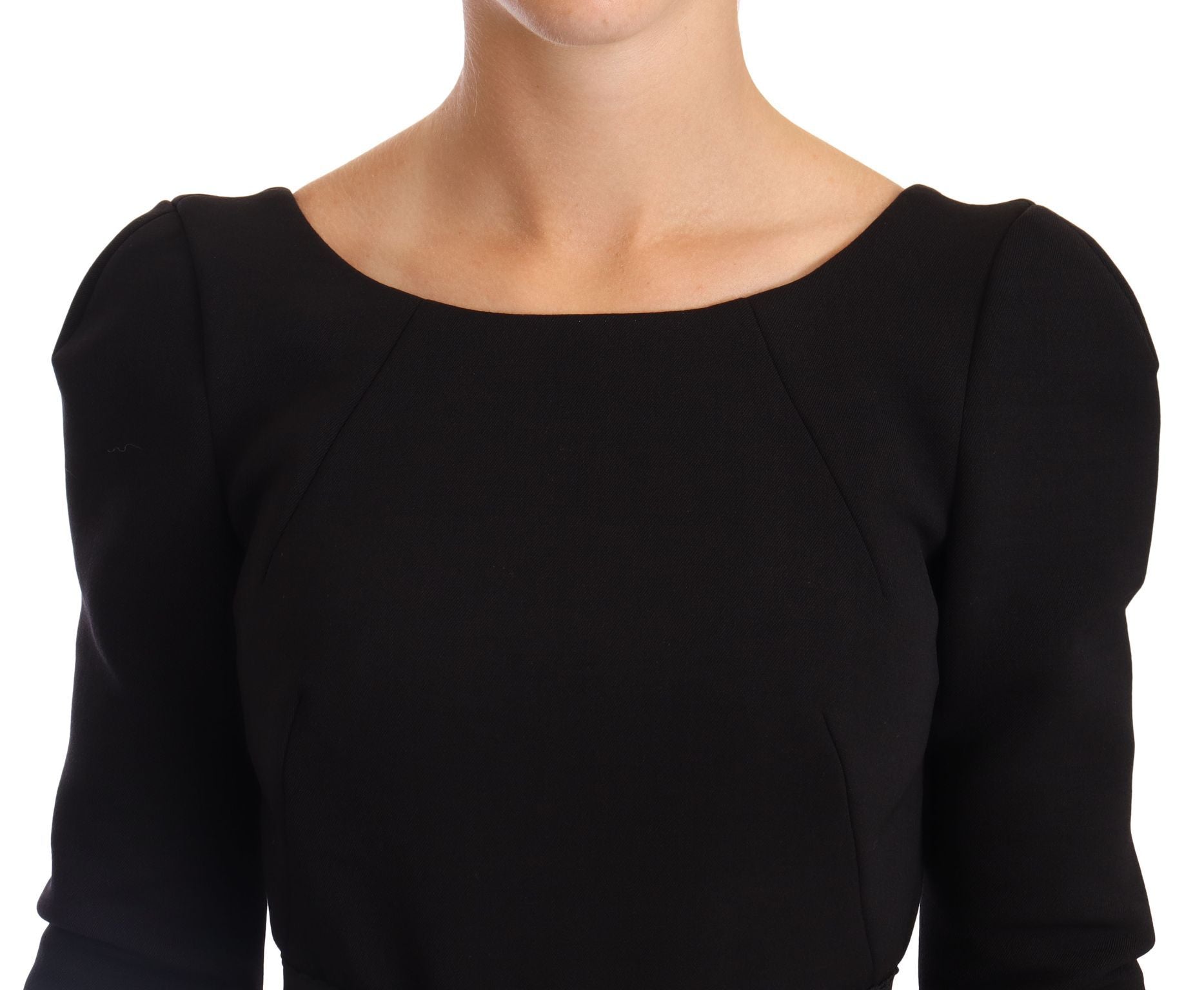 Rochie elegantă neagră elastică Dolce &amp; Gabbana, cu imprimeu teacă, până la jumătatea gambei