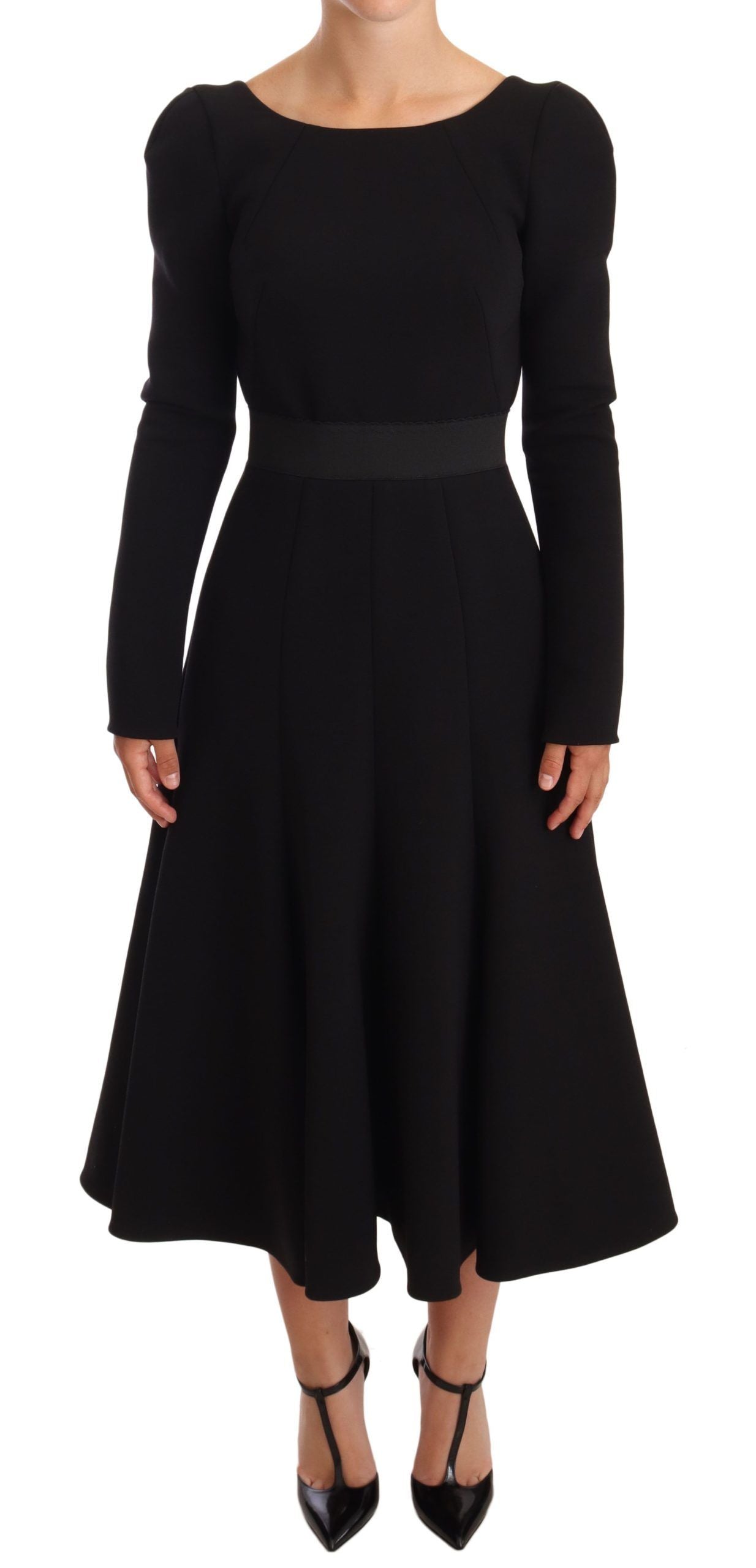 Rochie elegantă neagră elastică Dolce &amp; Gabbana, cu imprimeu teacă, până la jumătatea gambei