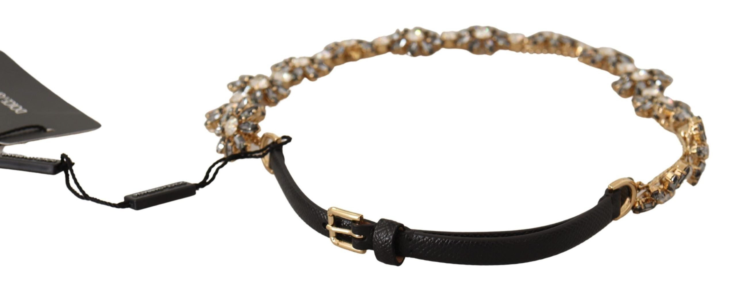 Dolce &amp; Gabbana Eleganter Ledergürtel mit Gänseblümchenkette und Kristallen