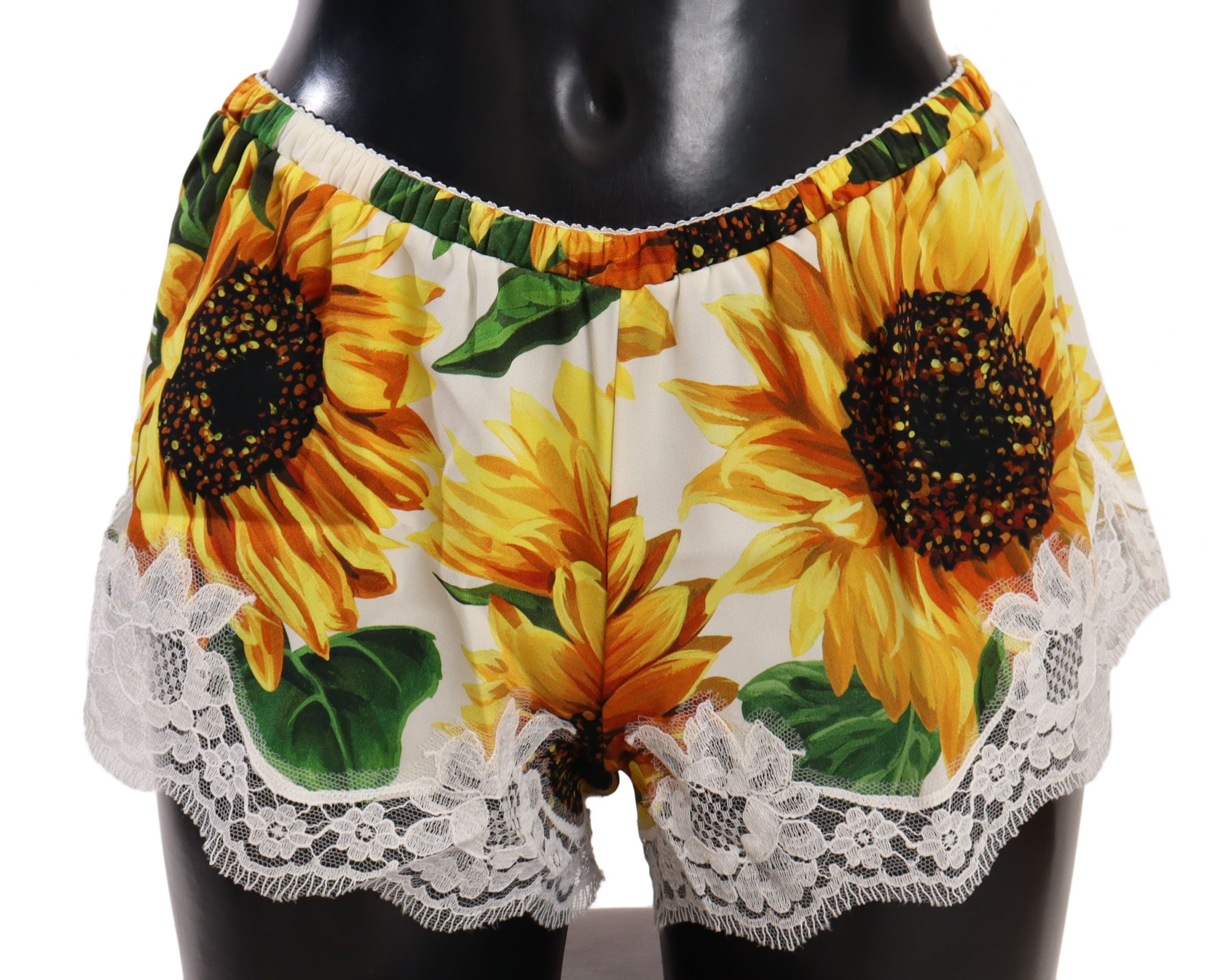 Dolce &amp; Gabbana Dessous-Shorts mit Sonnenblumenspitze – Seidenmischung