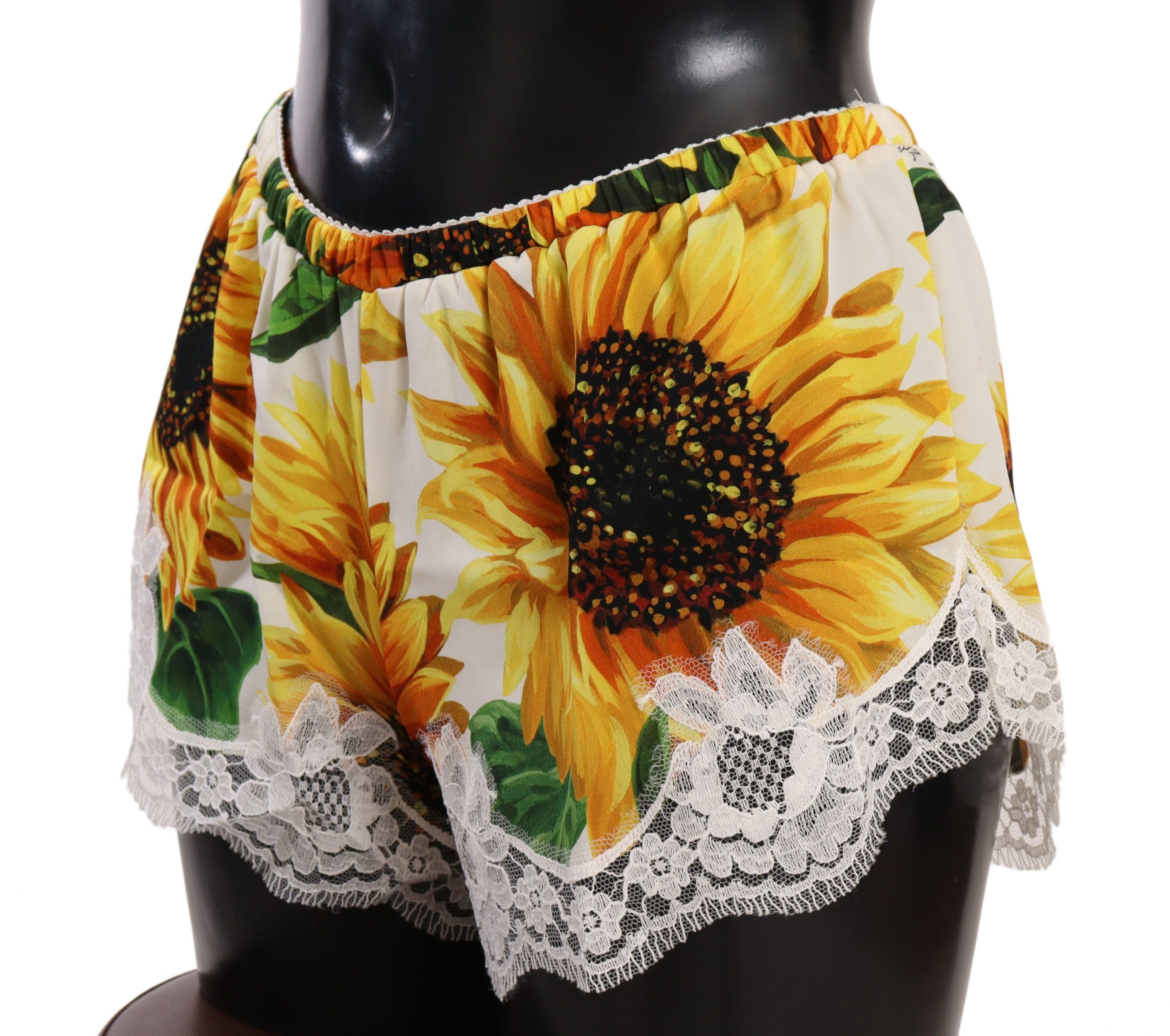 Dolce &amp; Gabbana Dessous-Shorts mit Sonnenblumenspitze – Seidenmischung