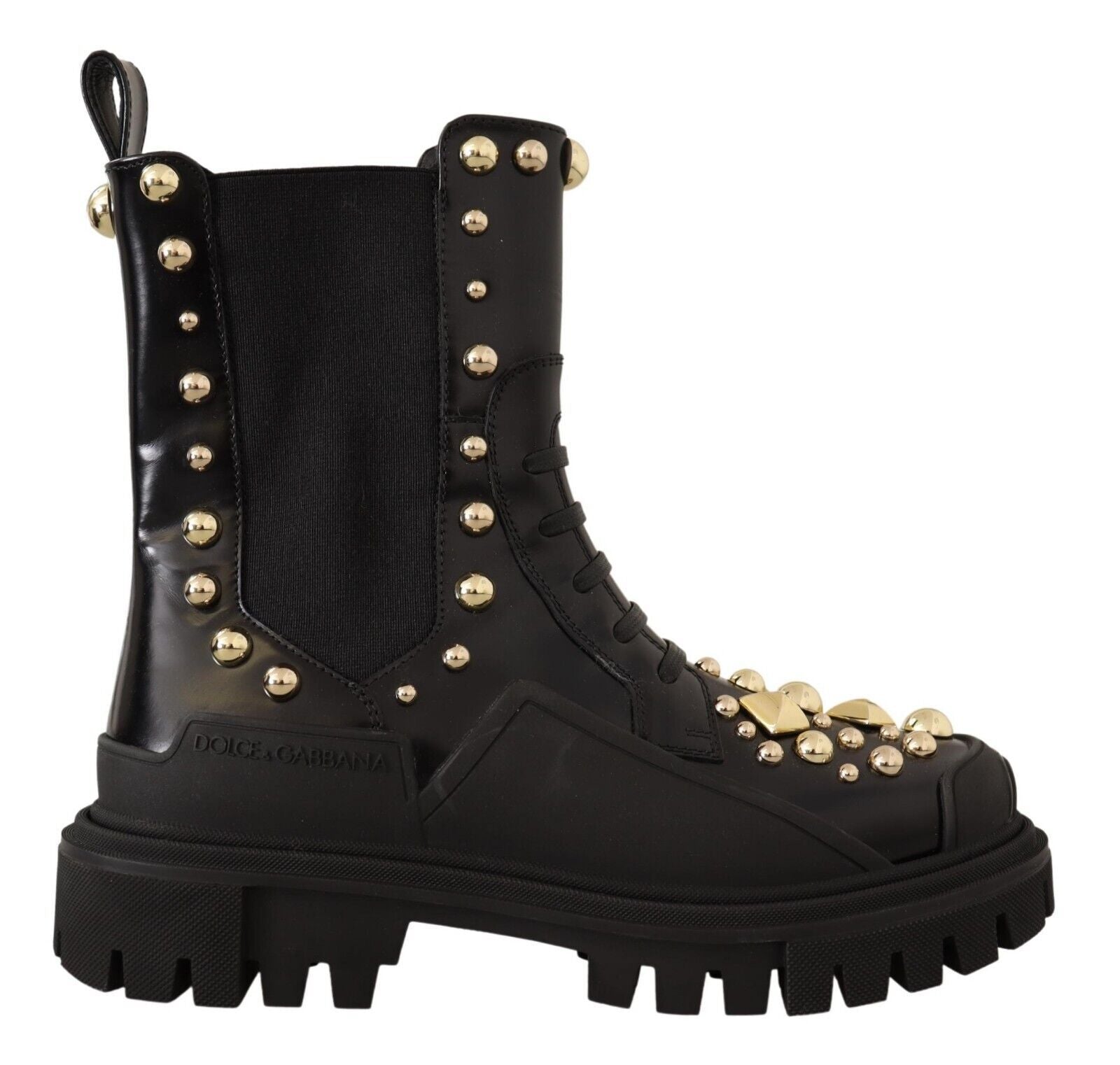 Dolce &amp; Gabbana – Kampfstiefel aus Leder mit Nieten und Stickerei