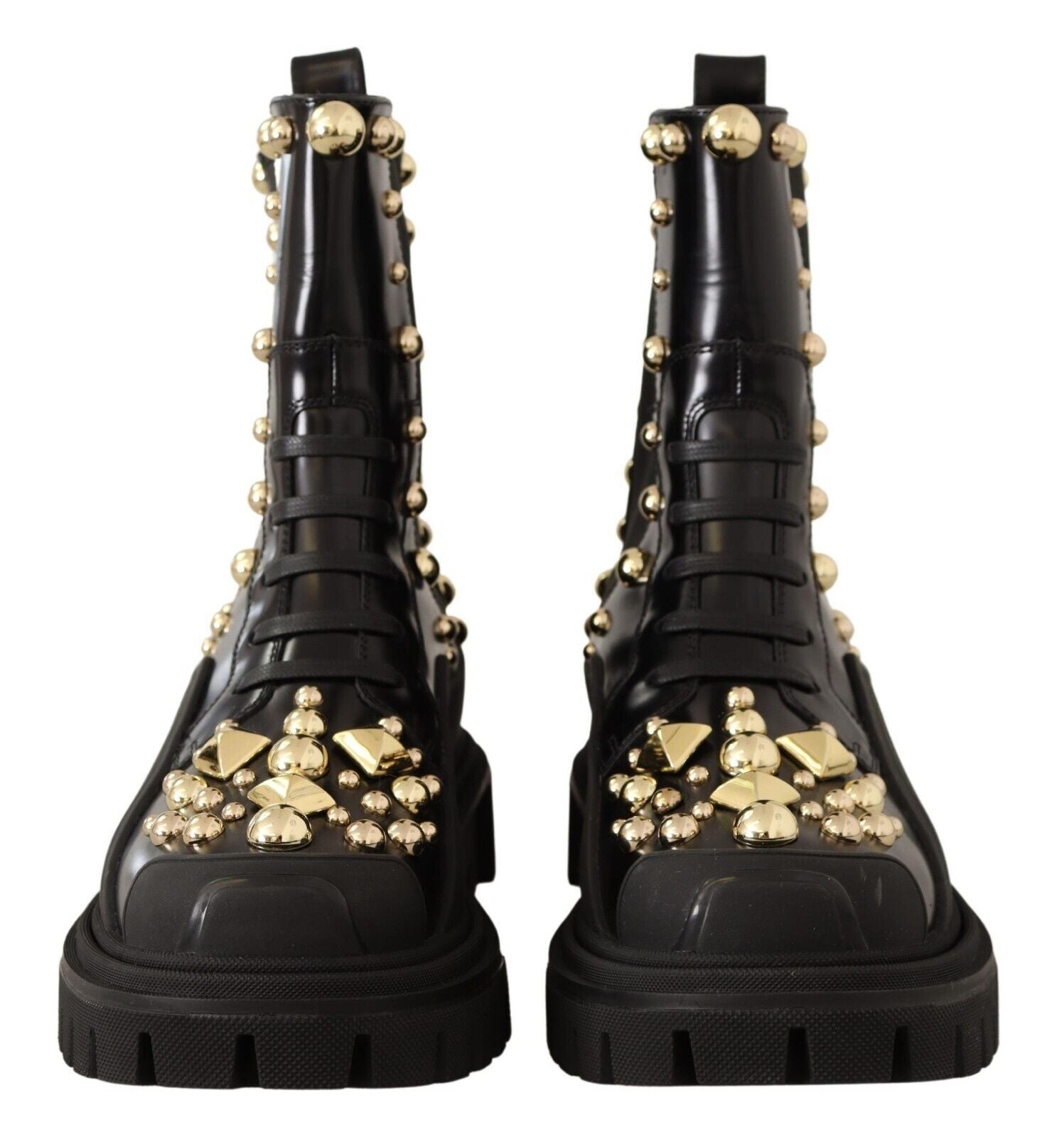 Dolce &amp; Gabbana – Kampfstiefel aus Leder mit Nieten und Stickerei