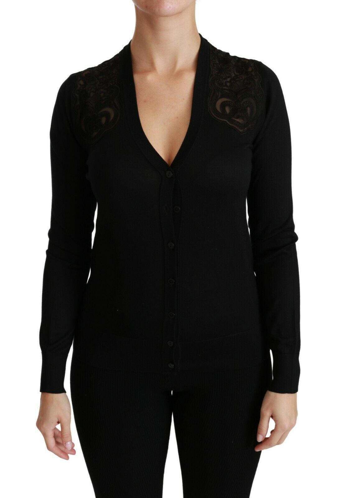 Dolce &amp; Gabbana – Verführerische Strickjacke aus Seidenmischung mit Spitze