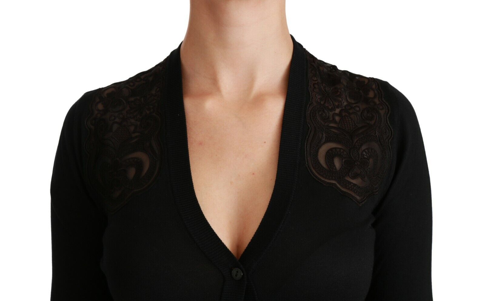 Dolce &amp; Gabbana – Verführerische Strickjacke aus Seidenmischung mit Spitze