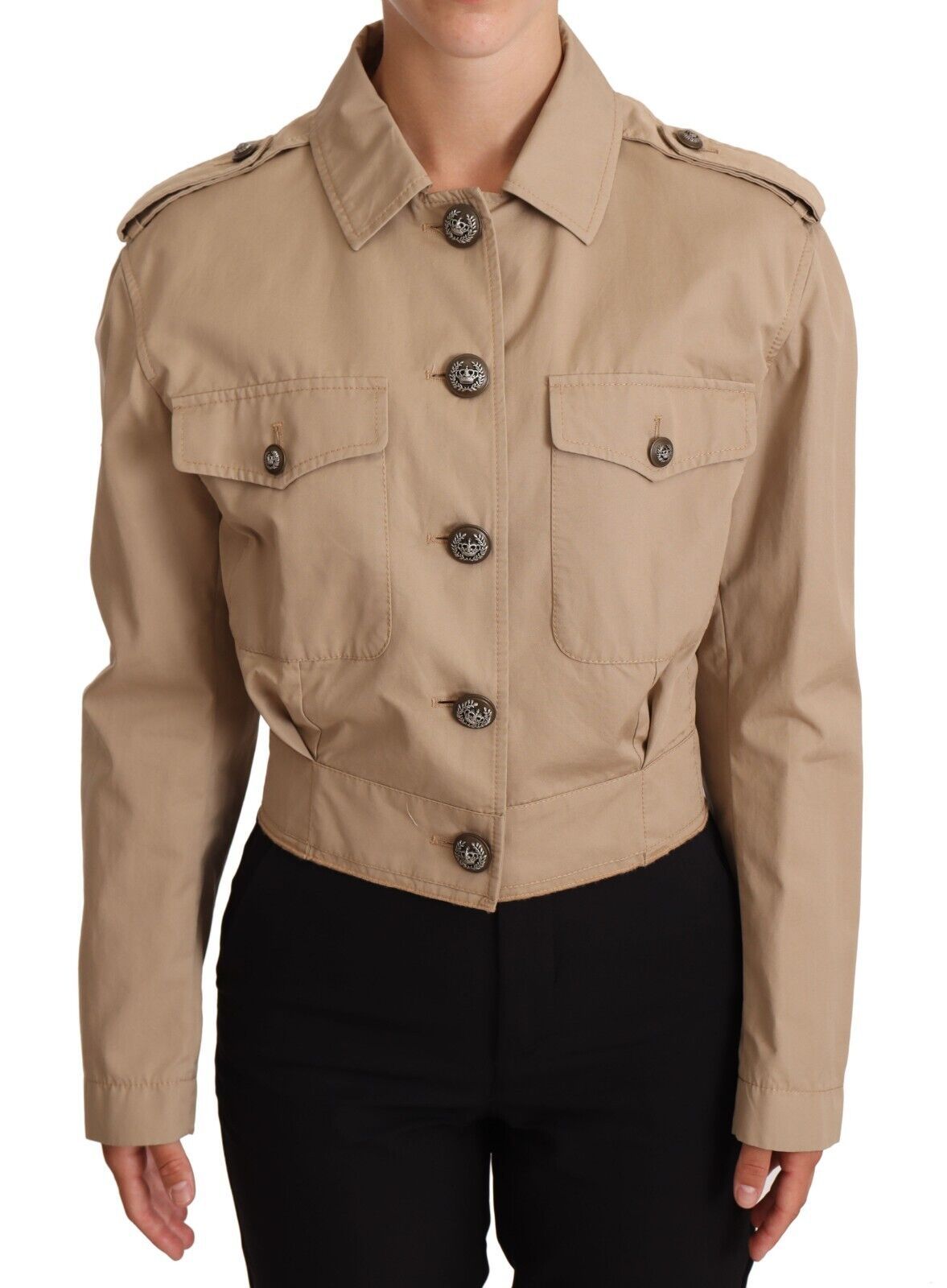 Dolce &amp; Gabbana Elegante kurze Baumwolljacke in Beige
