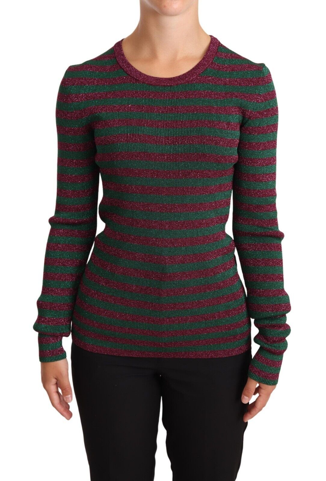 Dolce &amp; Gabbana Eleganter Pullover mit Rundhalsausschnitt und Streifen in Kastanienbraun und Grün