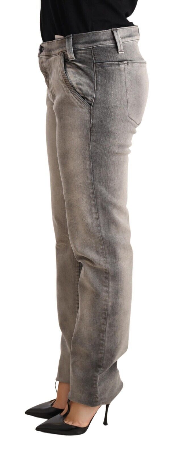 Ermanno Scervino Schicke, grau verwaschene Skinny Jeans mit niedriger Taille