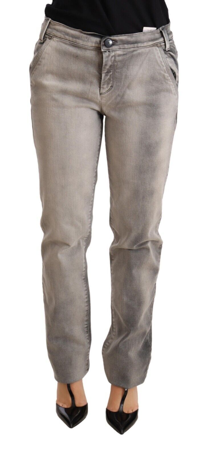 Ermanno Scervino Schicke, grau verwaschene Skinny Jeans mit niedriger Taille