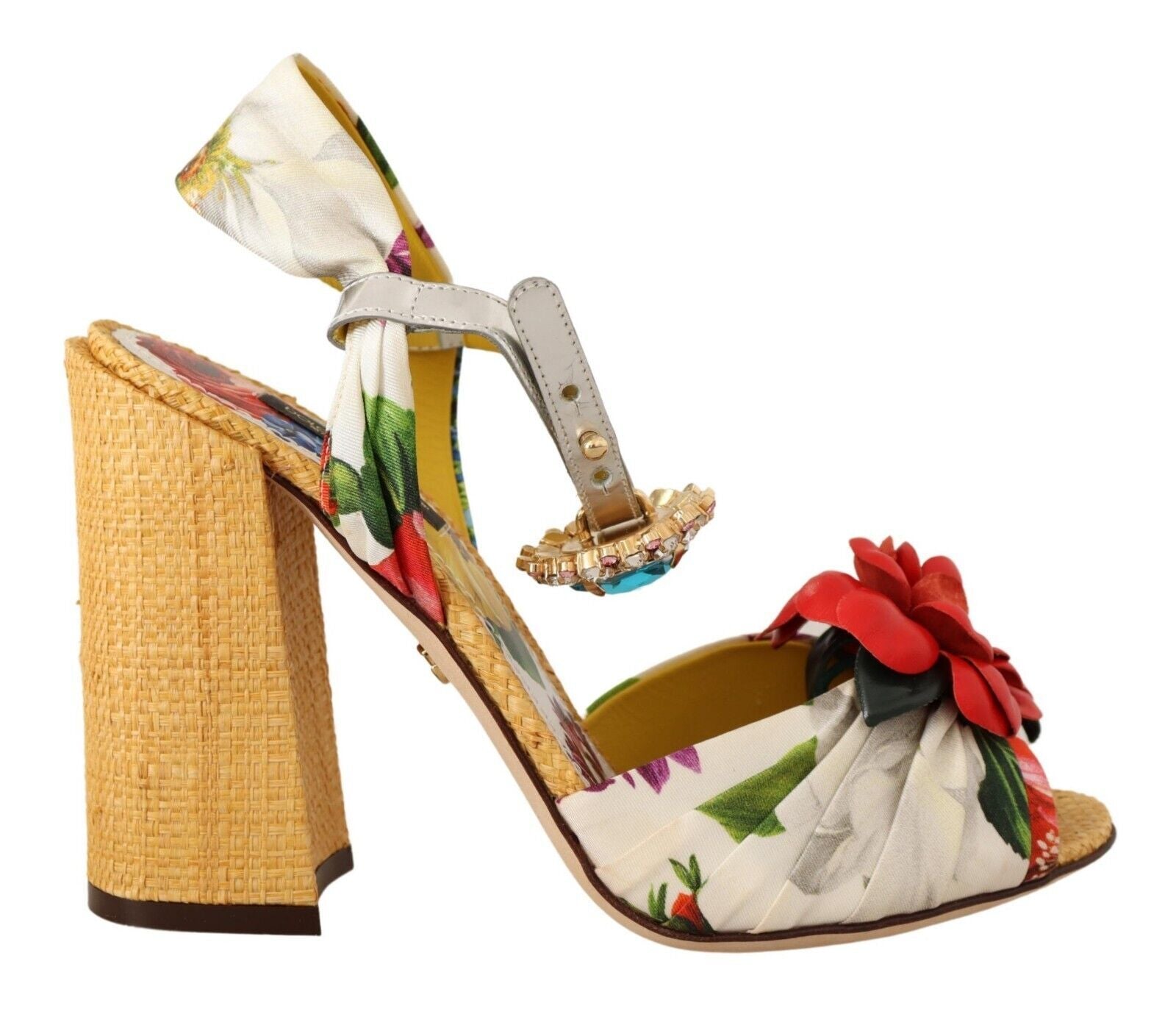 Dolce &amp; Gabbana – Sandalen mit mehrfarbigem Absatz und Kristallverzierung