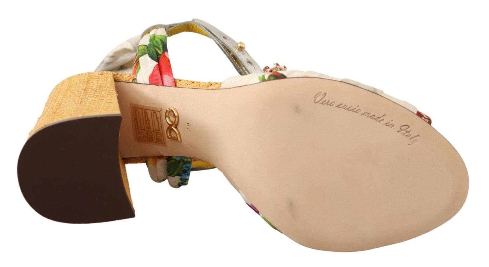 Dolce &amp; Gabbana – Sandalen mit mehrfarbigem Absatz und Kristallverzierung