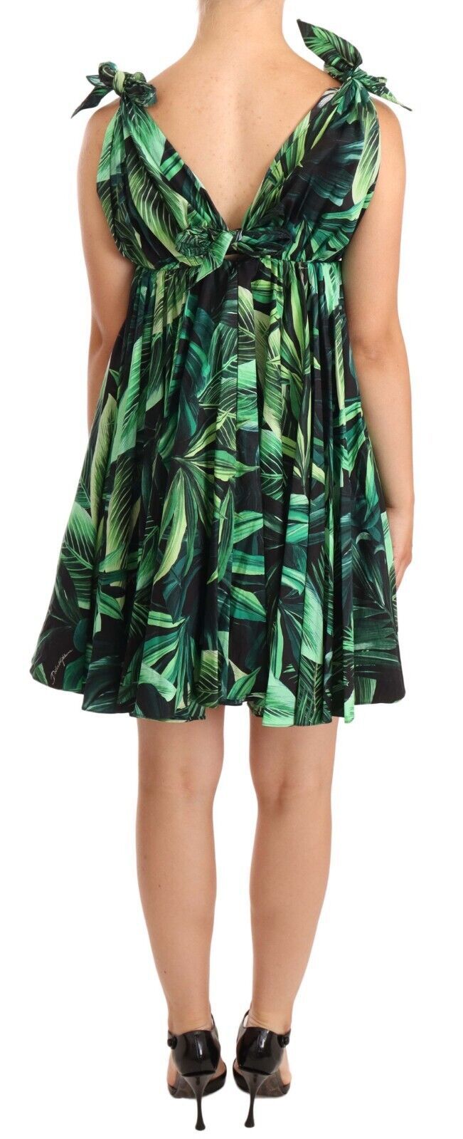 Rochie mini elegantă Dolce &amp; Gabbana, evazată, în linie A, cu imprimeu cu frunze verzi