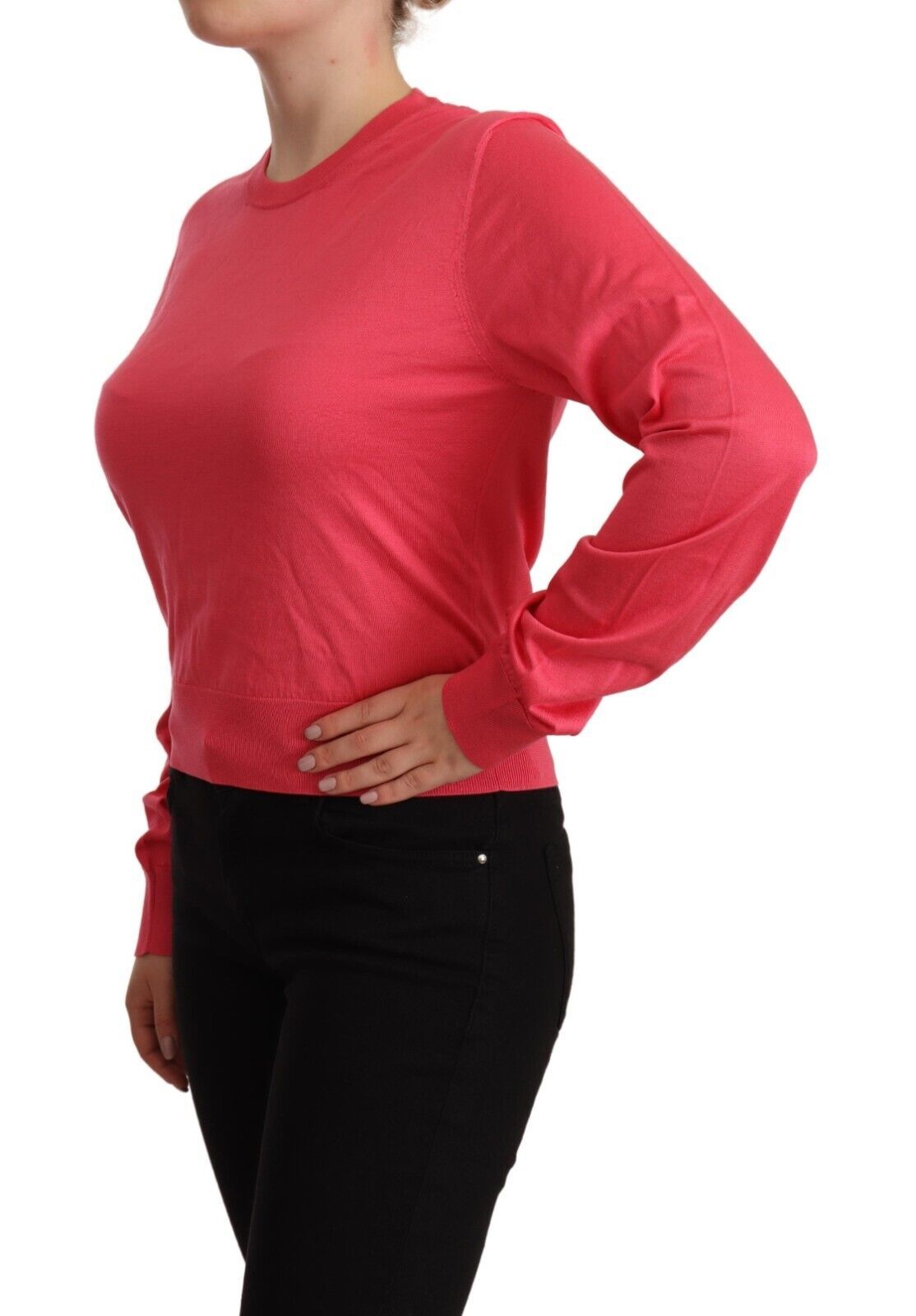 Dolce &amp; Gabbana Eleganter rosa Seidenpullover mit Rundhalsausschnitt