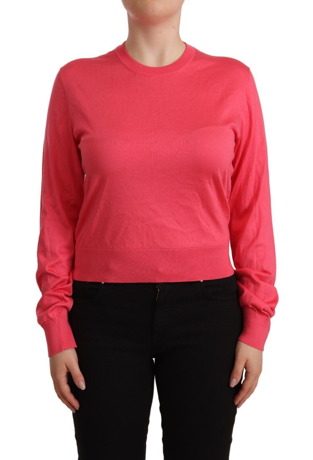 Dolce &amp; Gabbana Eleganter rosa Seidenpullover mit Rundhalsausschnitt