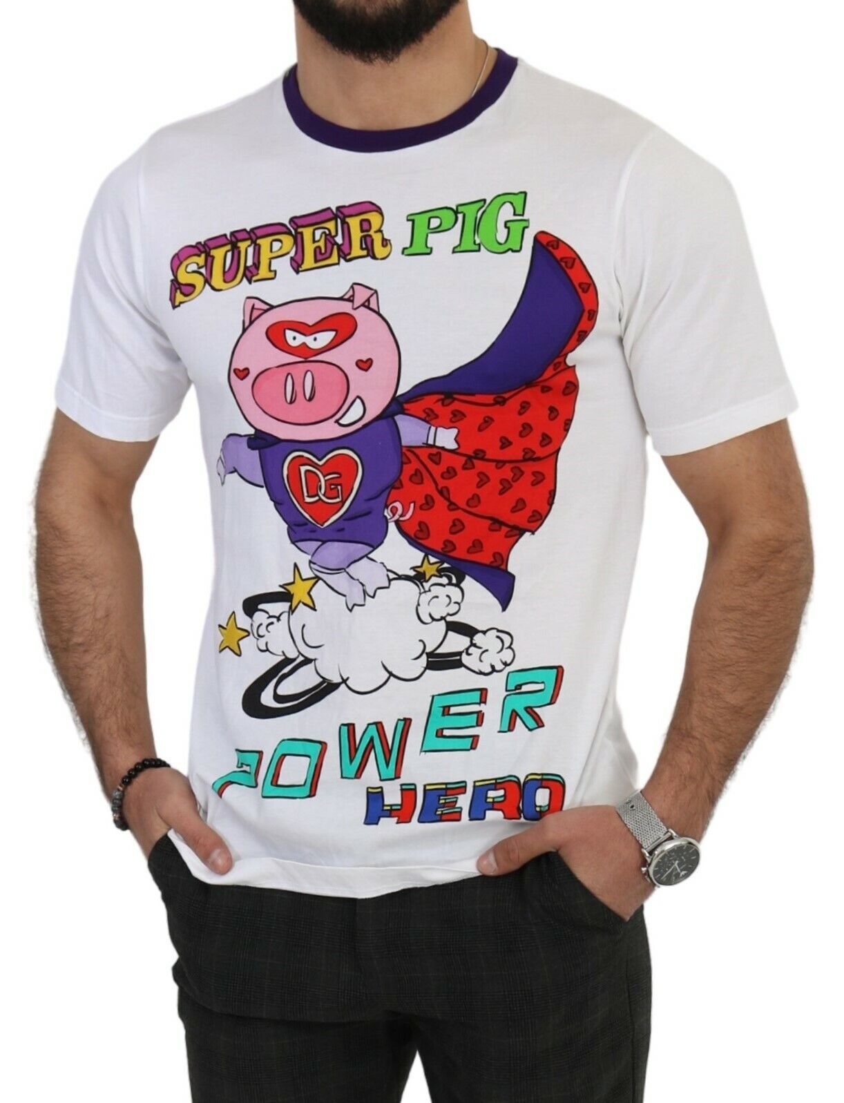 Tricou Dolce &amp; Gabbana Chic White Cotton Motif Pig