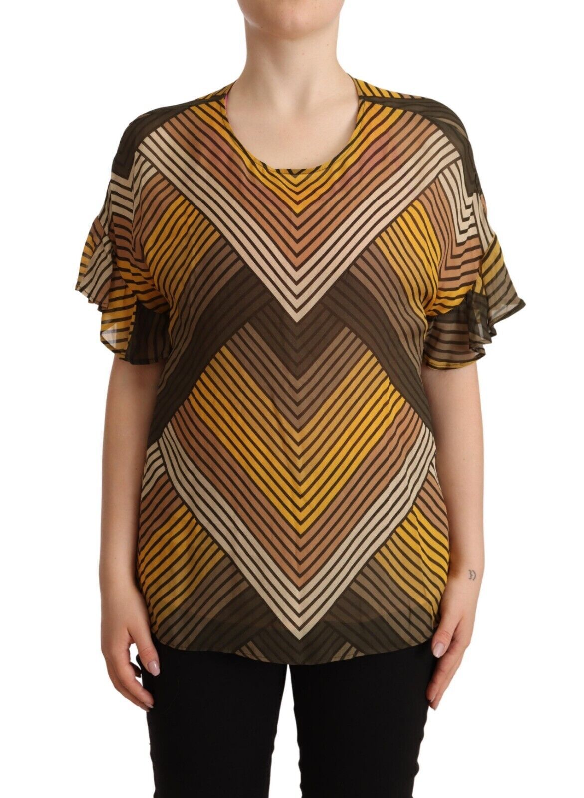Twinset Chic – Mehrfarbig gestreifte Kurzarmbluse