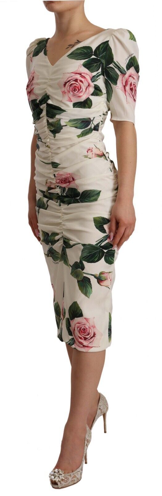 Rochie elegantă Dolce &amp; Gabbana, cu imprimeu floral, albă