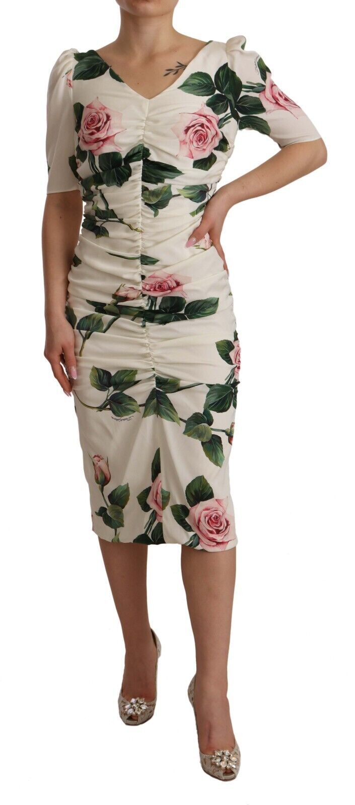 Dolce &amp; Gabbana Elegantes weißes Etuikleid mit Blumenmuster